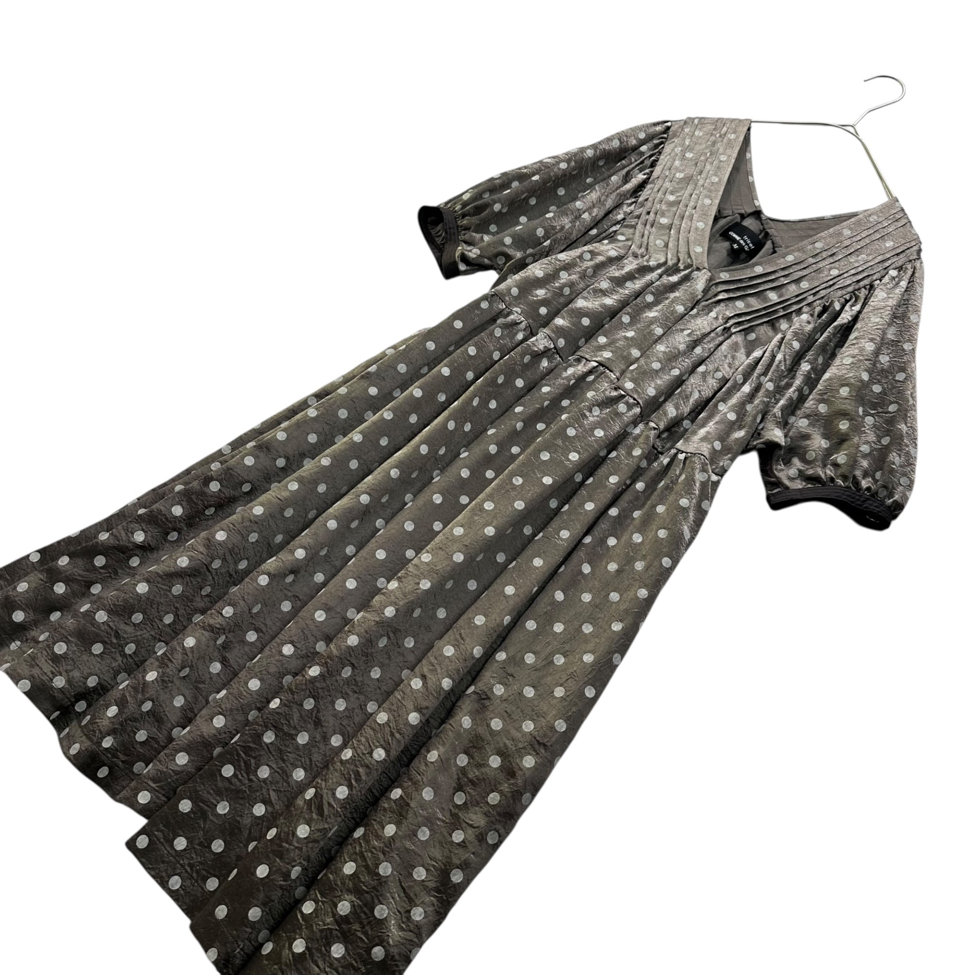 tricot COMME des GARCONS(トリココムデギャルソン) 09SS Polka Dot S/S Open Neck Dress ドット 半袖 オープンネック ワンピース TC-O011 M グレー×ホワイト AD2008