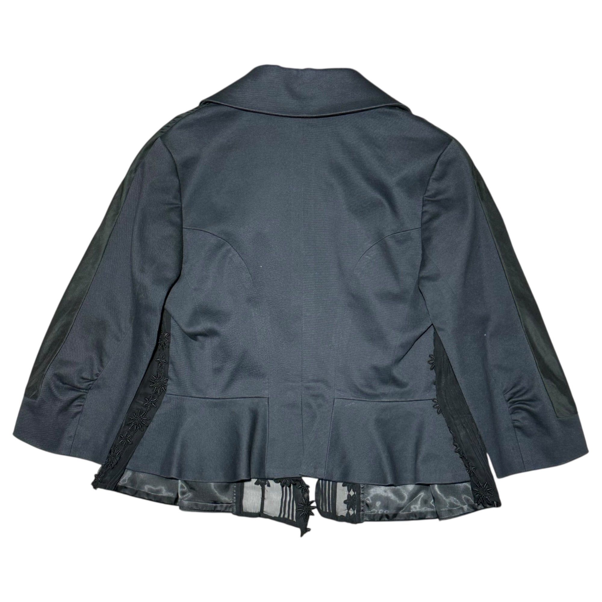 COMME des GARCONS(コムデギャルソン) Lace-embellished round collar hook button jacket レース装飾 丸襟 フックボタン ジャケット 2000年代品 S ブラック