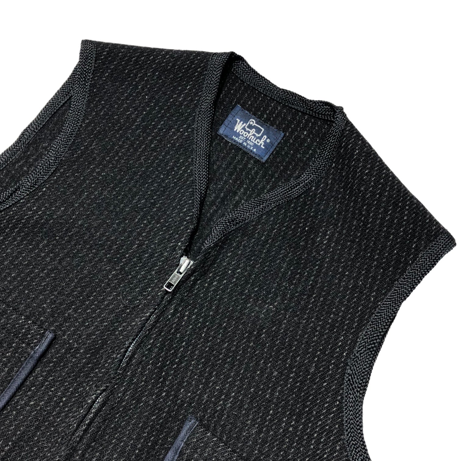 WOOLRICH(ウールリッチ) 80’s 4 pocket wool zip up vest 4ポケット ウール ジップ アップ ベスト 表記無し(M程度) グレー 80年代 USA製 ストライプ ヴィンテージ