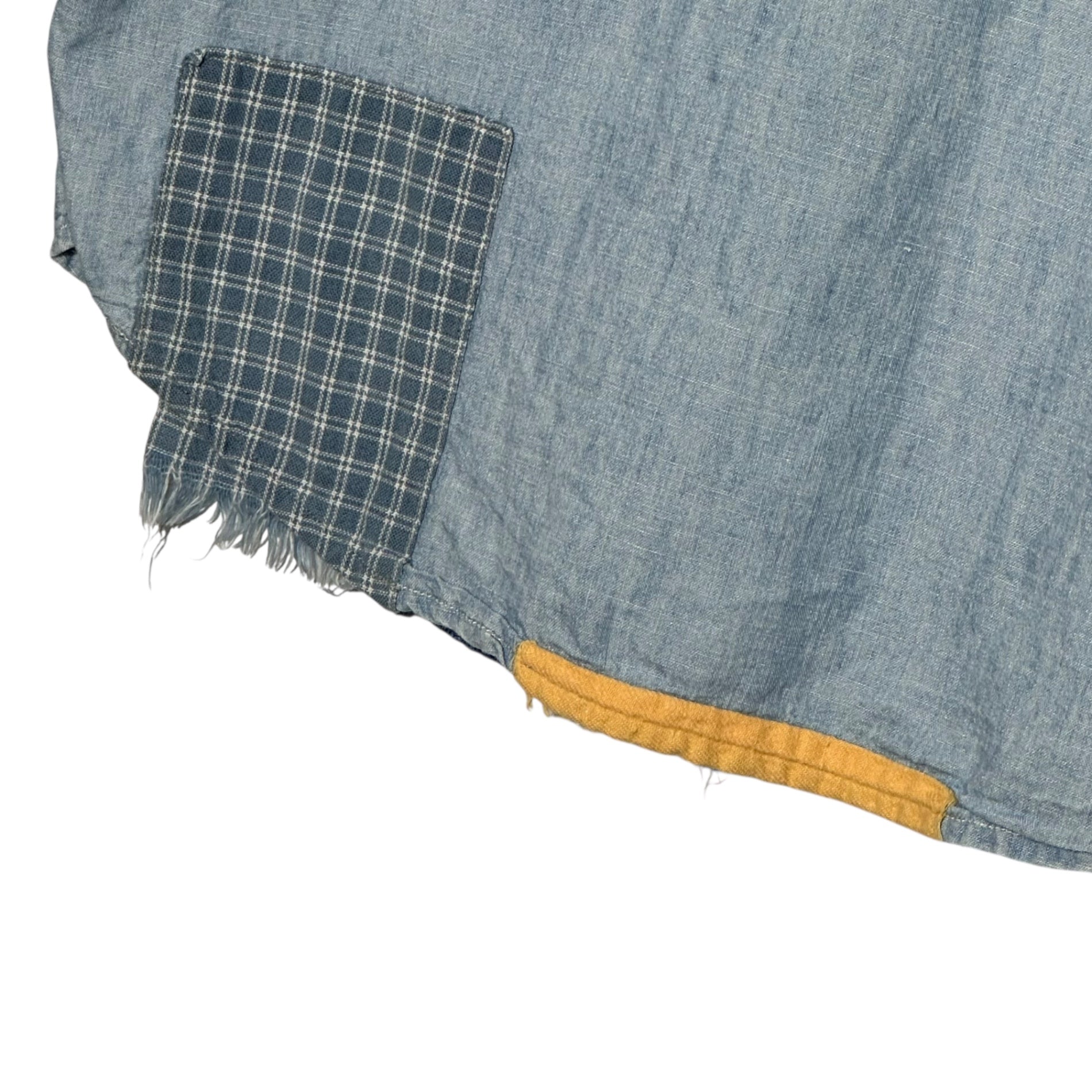 FDMTL(ファンダメンタル) Sashiko Patchwork L/S Western Denim Shirt 刺し子 パッチワーク 長袖 ウエスタン デニム シャツ S ライトインディゴ 日本製