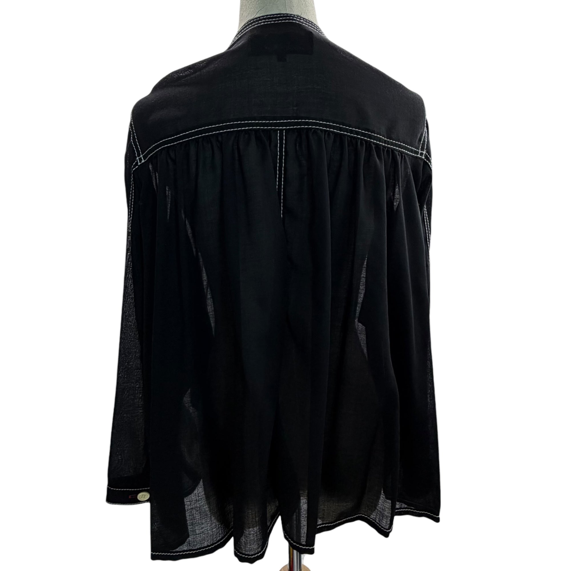 tricot COMME des GARCONS(トリココムデギャルソン) 13SS Wool Nylon White Stitch Button Blouse ウール ナイロン ホワイトステッチ ボタン ブラウス TK-J007 M ブラック×ホワイト AD2012