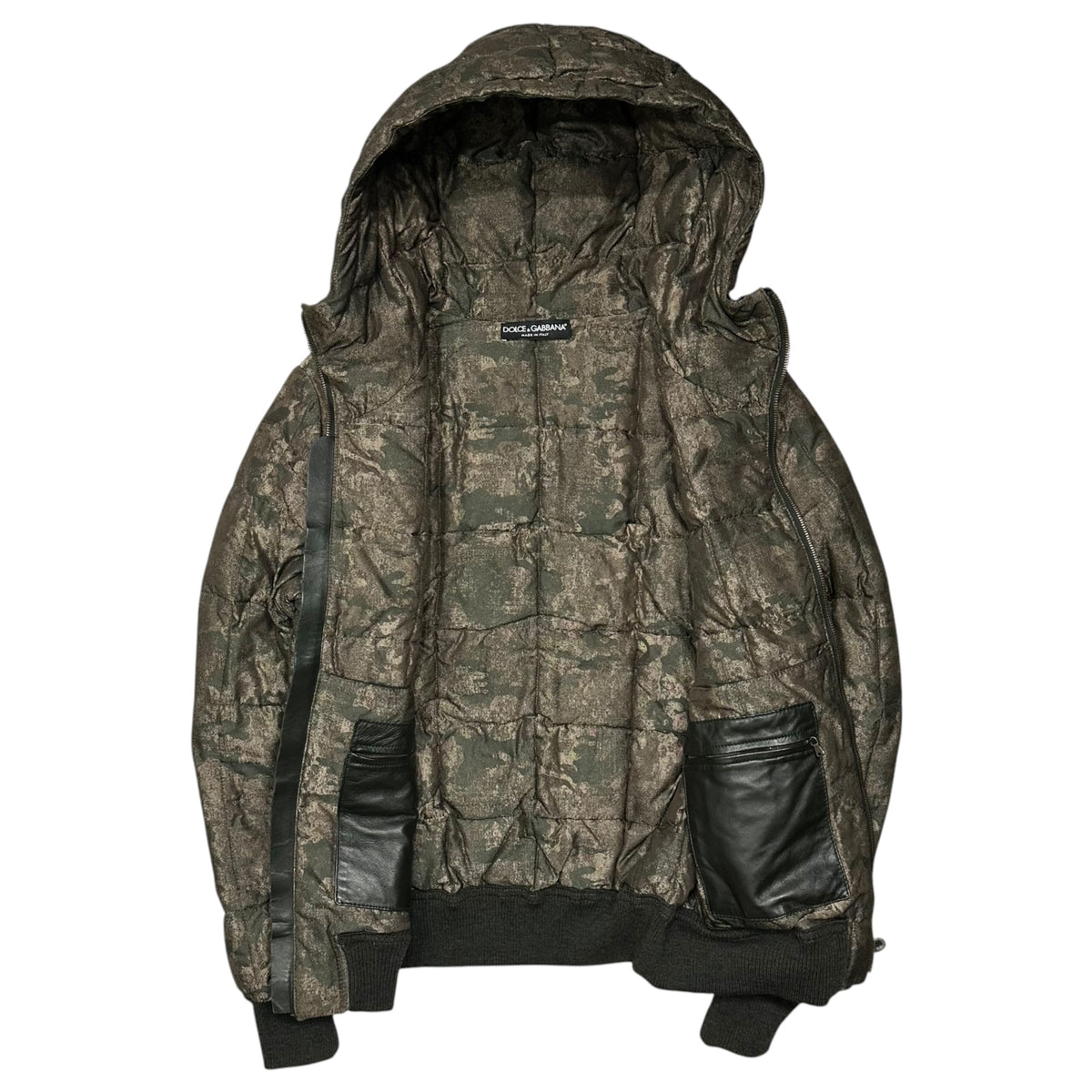 DOLCE&GABBANA(ドルチェ&ガッバーナドルガバ) Quilted Puffer Jacket - Camouflage キルティング パファー ジャケット - カモフラ G9ET1T G7DUN 44 カーキ 中綿 フーデッド
