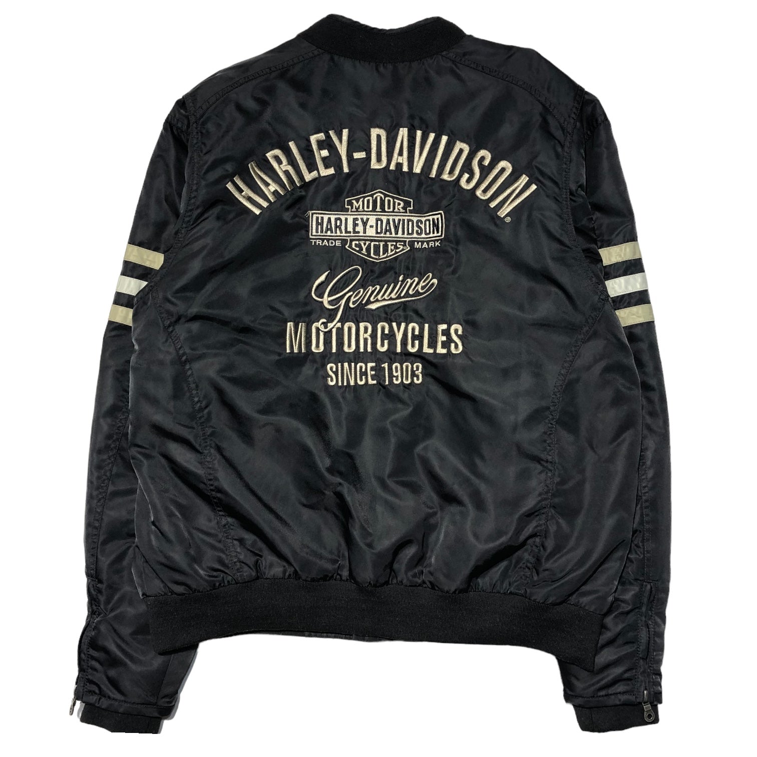 HARLEY DAVIDSON(ハーレーダヴィッドソン) Heritage Nylon Bomber Jacket ヘリテージ ナイロン ボンバー  ジャケット 98552-15VM L ブラック×ホワイト レーシング ライダース バイカー