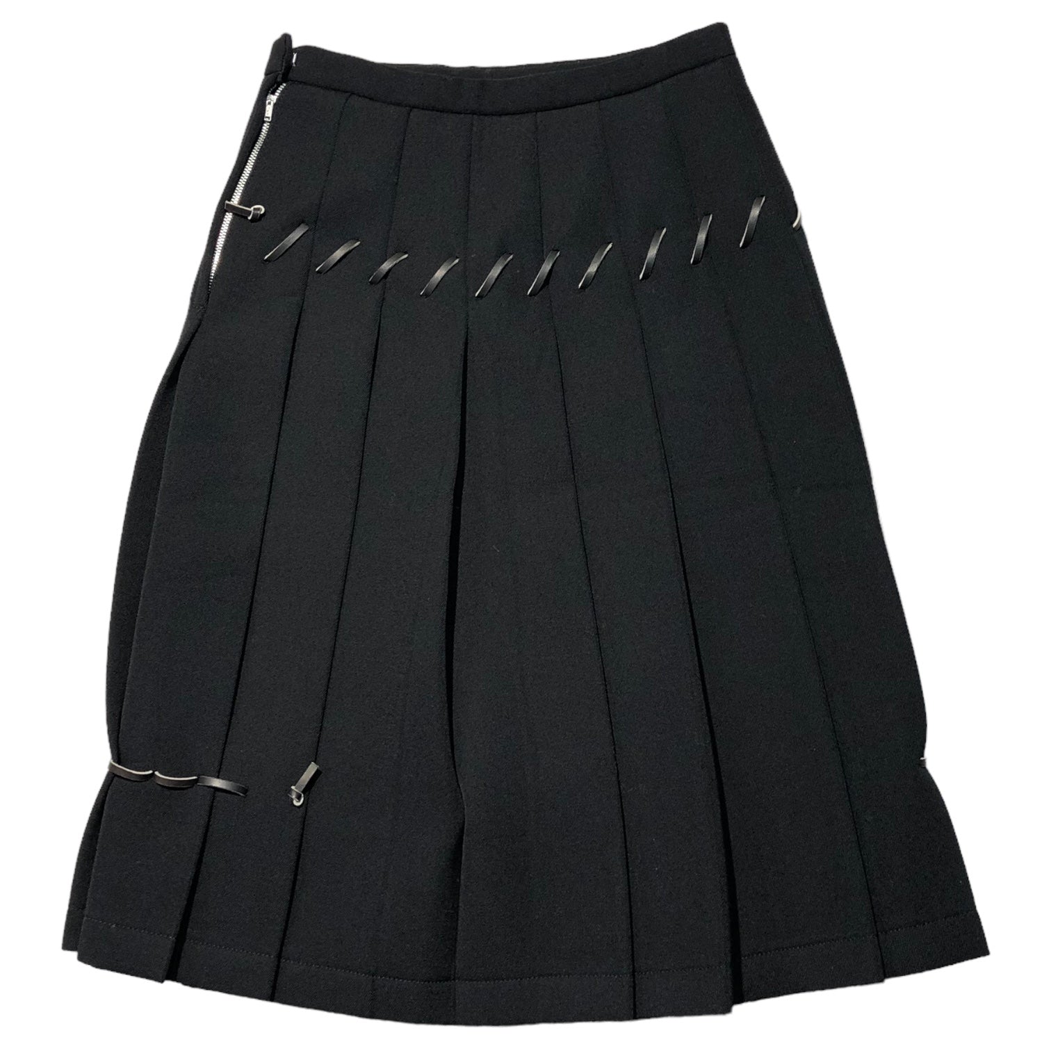 COMME des GARCONS(コムデギャルソン) 05SS Leather braided wool bonding pleated skirt レザー編み込み ウール ボンディング プリーツスカート GO-S014 M ブラック AD2004 PUNK BALLERINA パンクバレリーナ