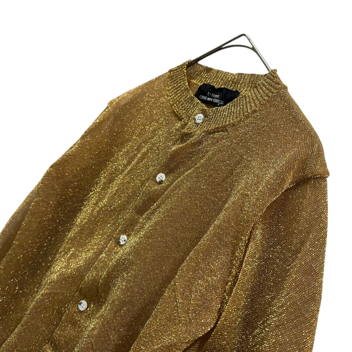 tricot COMME des GARCONS(トリココムデギャルソン) 2002SS Sequined Poly-Nylon Sheer Cardigan ラメ ポリ ナイロン シアー カーディガン TE-N008 FREE ゴールド AD2001 00s アーカイブ