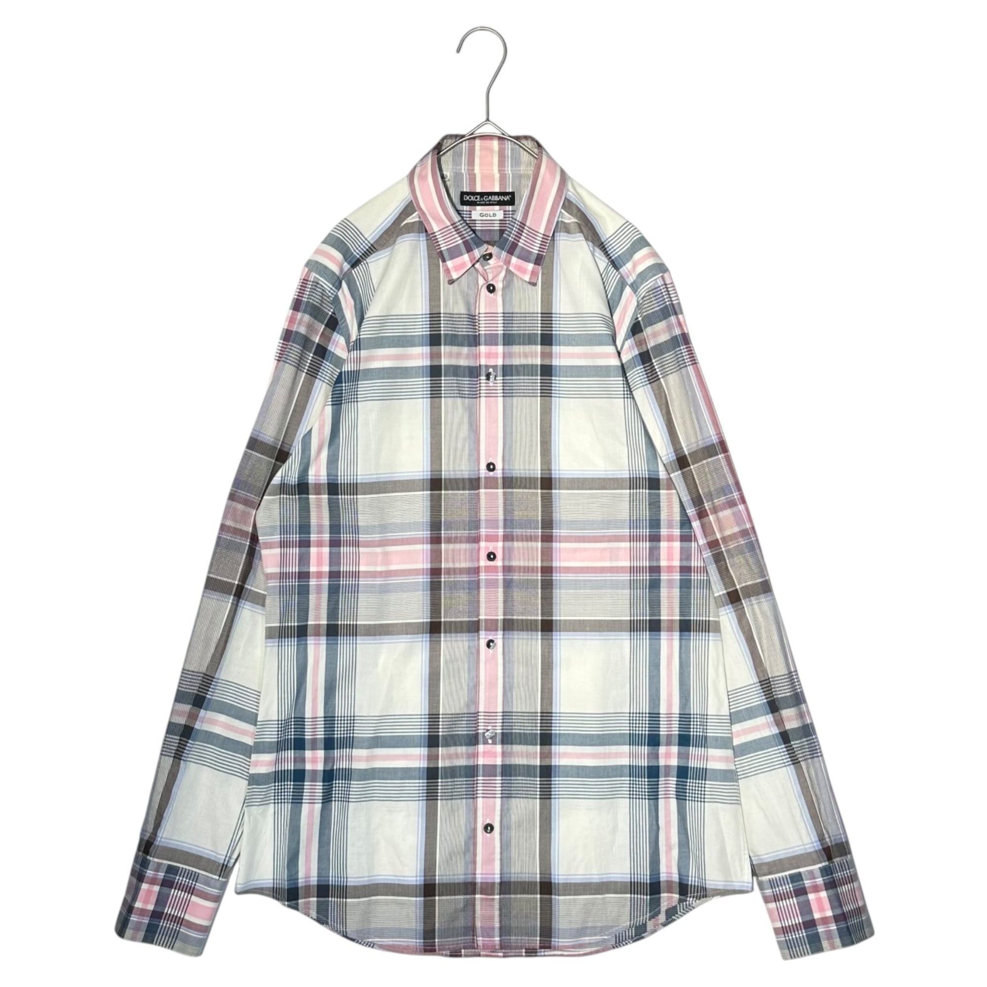 DOLCE&GABBANA(ドルチェ&ガッバーナドルガバ) GOLD Check L/S Shirt チェック 長袖 シャツ G5AG7T FQ5G9 40 15 1/2(M程度) ホワイト×ピンク
