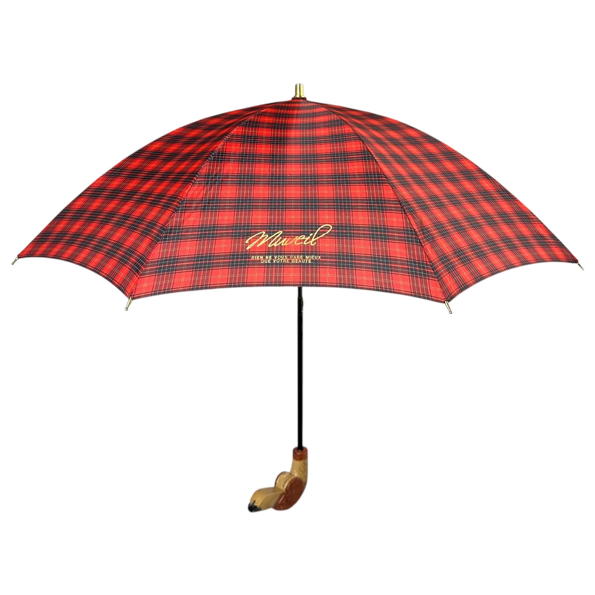 muveil(ミュベール) Dock Face Tartan Check Umbrella ドック フェイス タータン チェック アンブレラ レッド×ブラック 傘 犬
