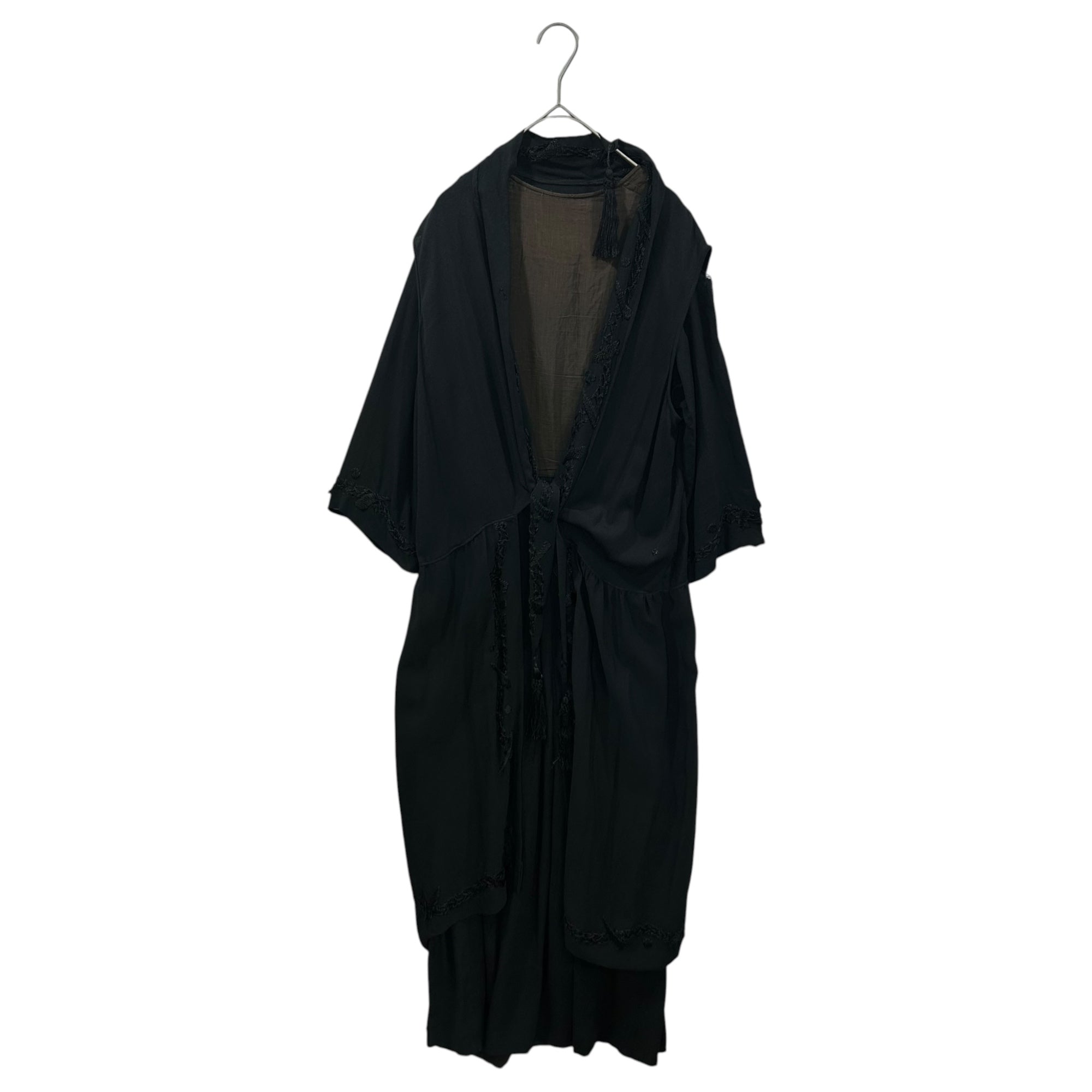 Euro antique(ヨーロッパアンティーク) 10～20's victoria rayon layered long onepiece レーヨンのレイヤードワンピース ウエスト：約72cm,着丈：約126cm/各所ダメージ有 ブラック