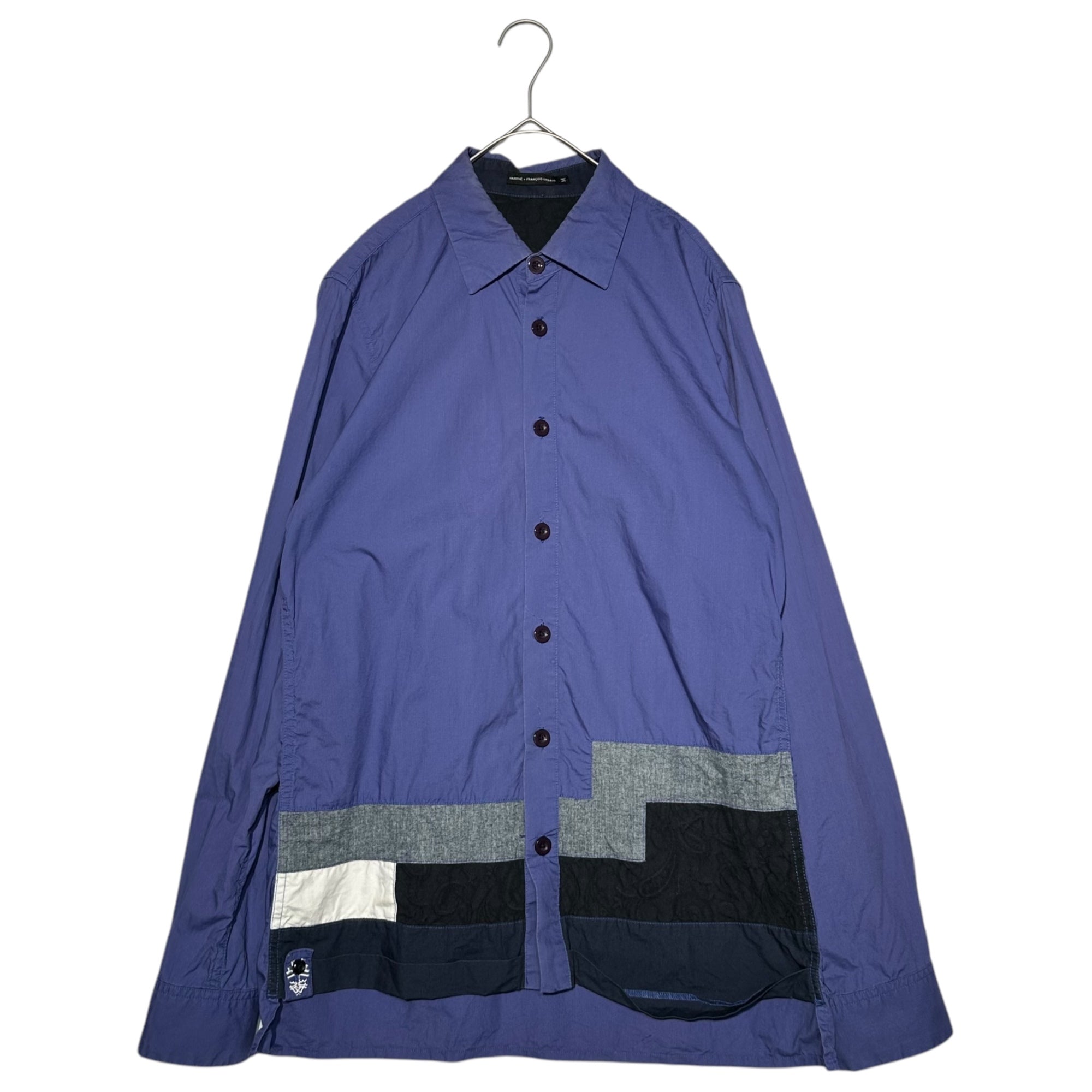 MARITHE FRANCOIS GIRBAUD(マリテフランソワジルボー) 00's Hem Patchwork Long Sleeve Cotton Shirt 00年代 裾 パッチワーク 長袖 コットン シャツ M5-5820 M ブルー
