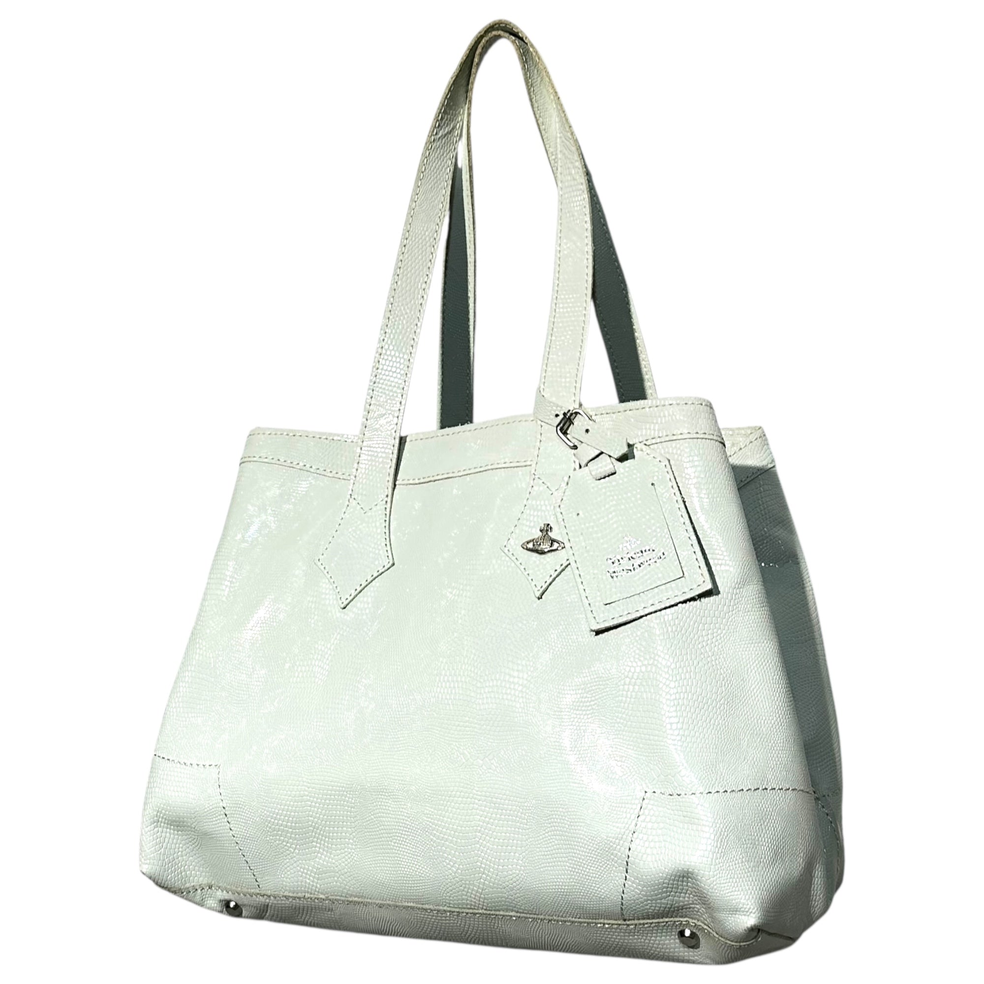 Vivienne Westwood ACCESSORIES(ヴィヴィアンウエストウッドアクセサリー) Orb Logo Crocodile Embossed Leather Tote Bag オーブ ロゴ クロコ 型押し レザー トート バッグ ホワイト ハンド 肩掛け