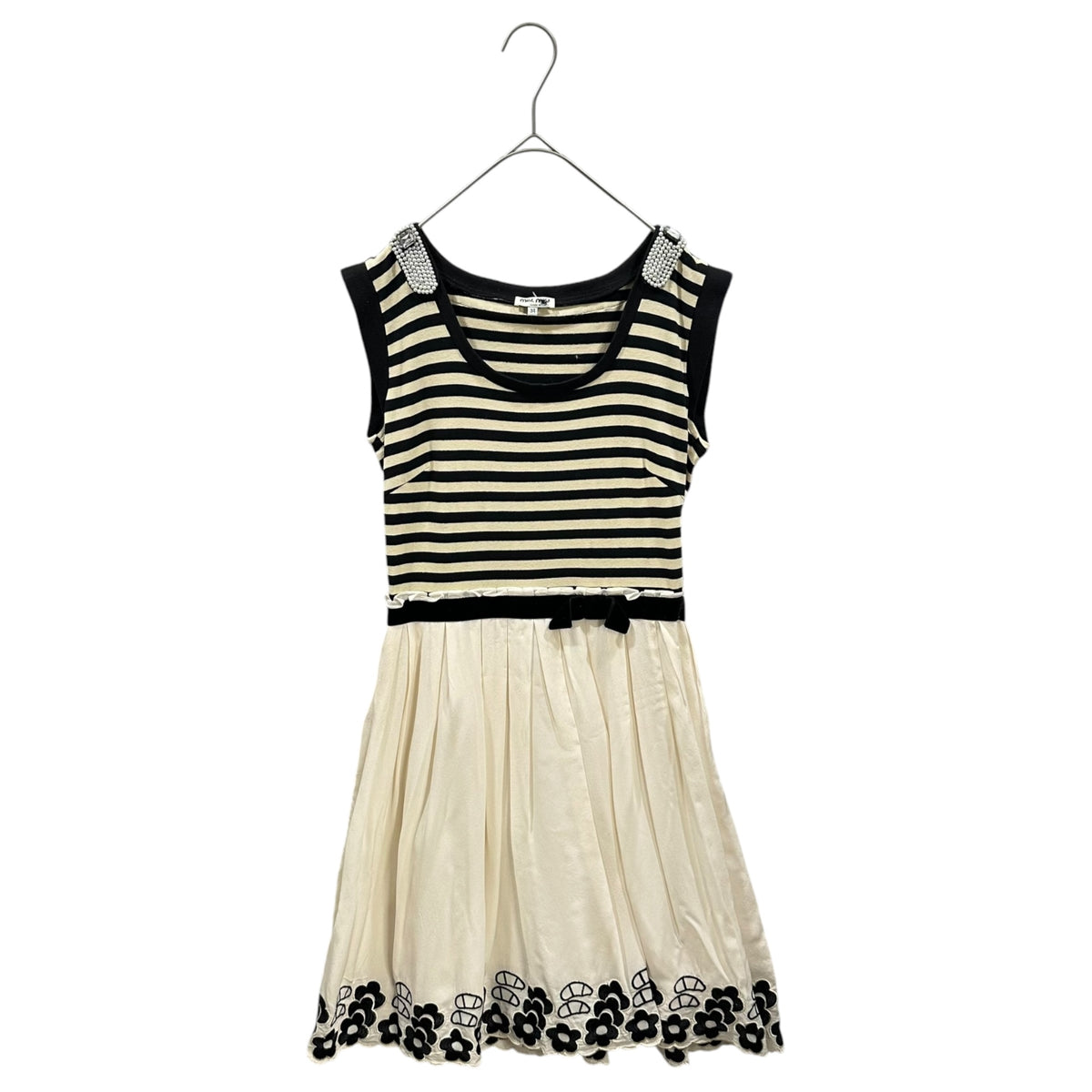 miu miu(ミュウミュウ) Eweled Sleeveless Dress ビジュー ドッキング ノースリーブ ワンピース 34 ベージュ×ブラック