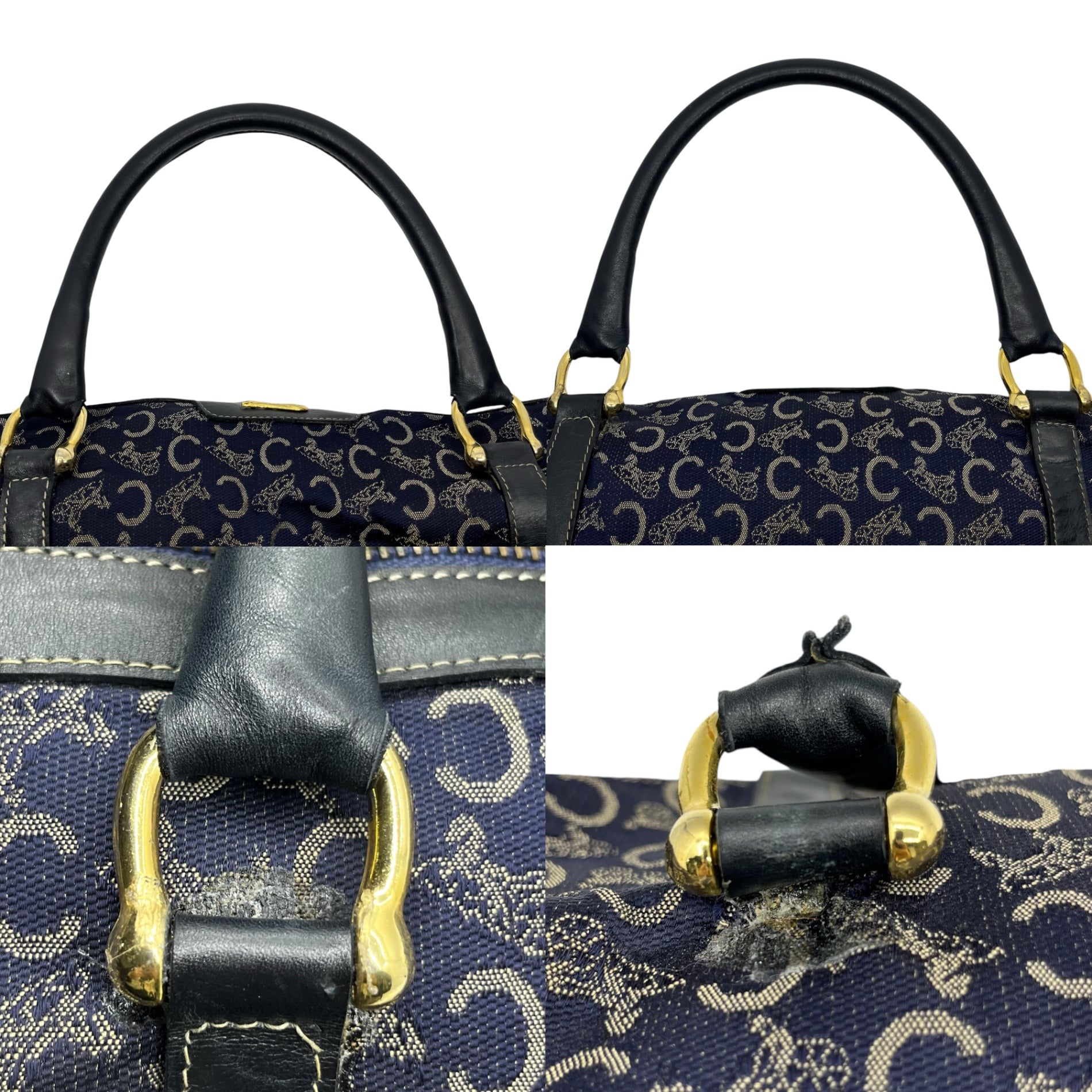 CELINE(セリーヌ) Vintage C Circle Boston Bag ヴィンテージ Cサークル ボストン バッグ ネイビー キャンバス ゴールド 金具 マカダム