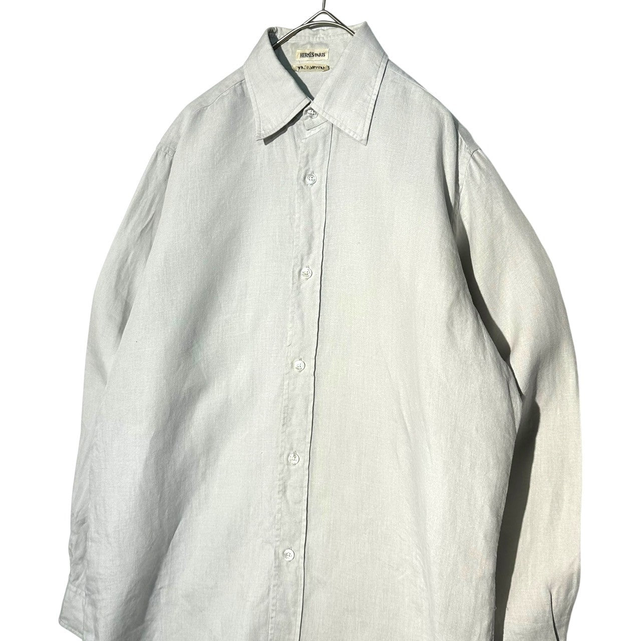 HERMES(エルメス) By Margiela Basic L/S Linen Shirt マルジェラ期 ベーシック 長袖 リネン シャツ 38(M程度)※メンズ着用可 ライトグレー アーカイブ エルメスジャポン