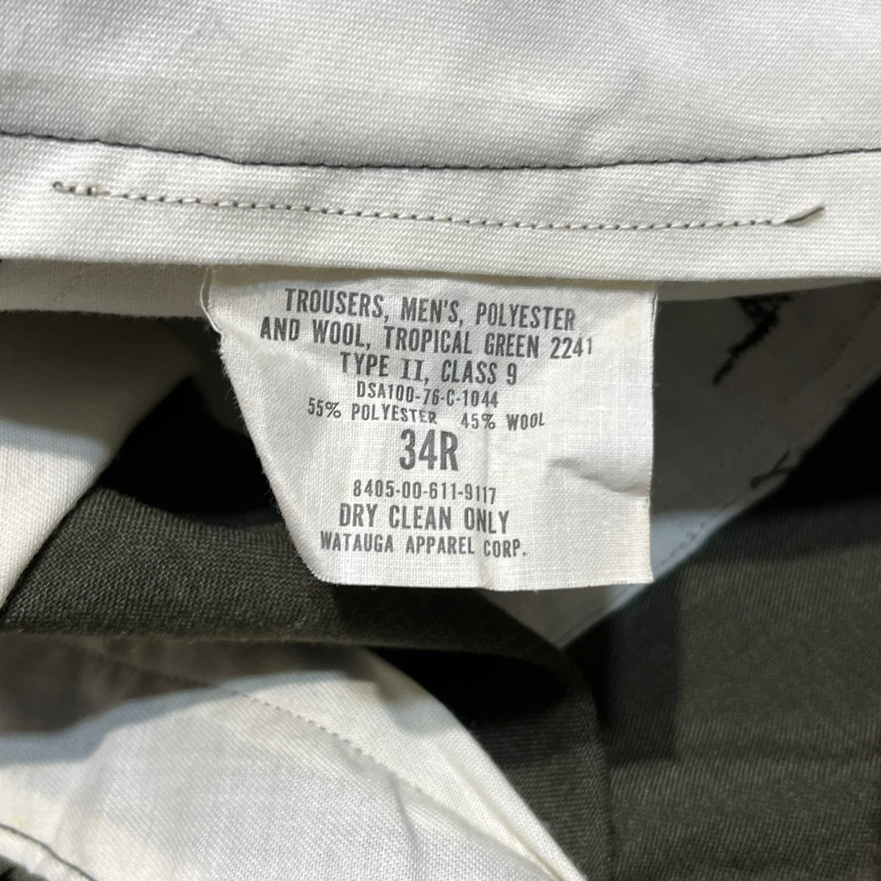 US ARMY(アメリカ軍) 70's TYPE II  polywool trousers ポリ ウール トラウザー パンツ 8405-00-611-9117 34R オリーブ 1976年製 70年代 ヴィンテージ スラックス