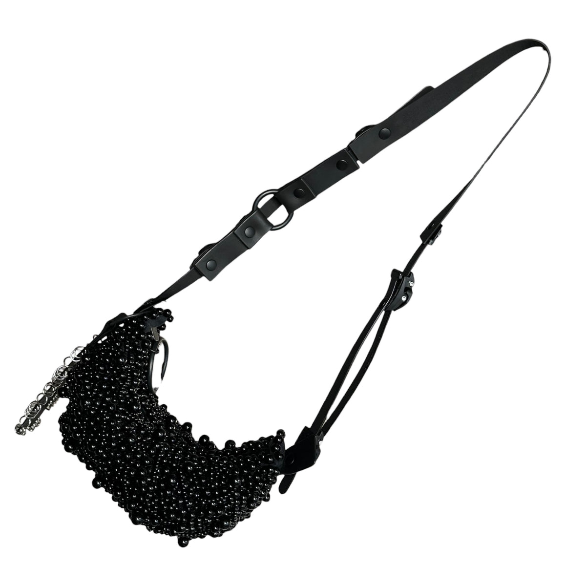 JUNYA WATANABE × INNERRAUM(ジュンヤワタナベ × インナーラム) 2025SS Pearl-Studded Half-Moon Shoulder Bag パール スタッズ ハーフムーン ショルダー バッグ JO-K203 ブラック コラボアイテム