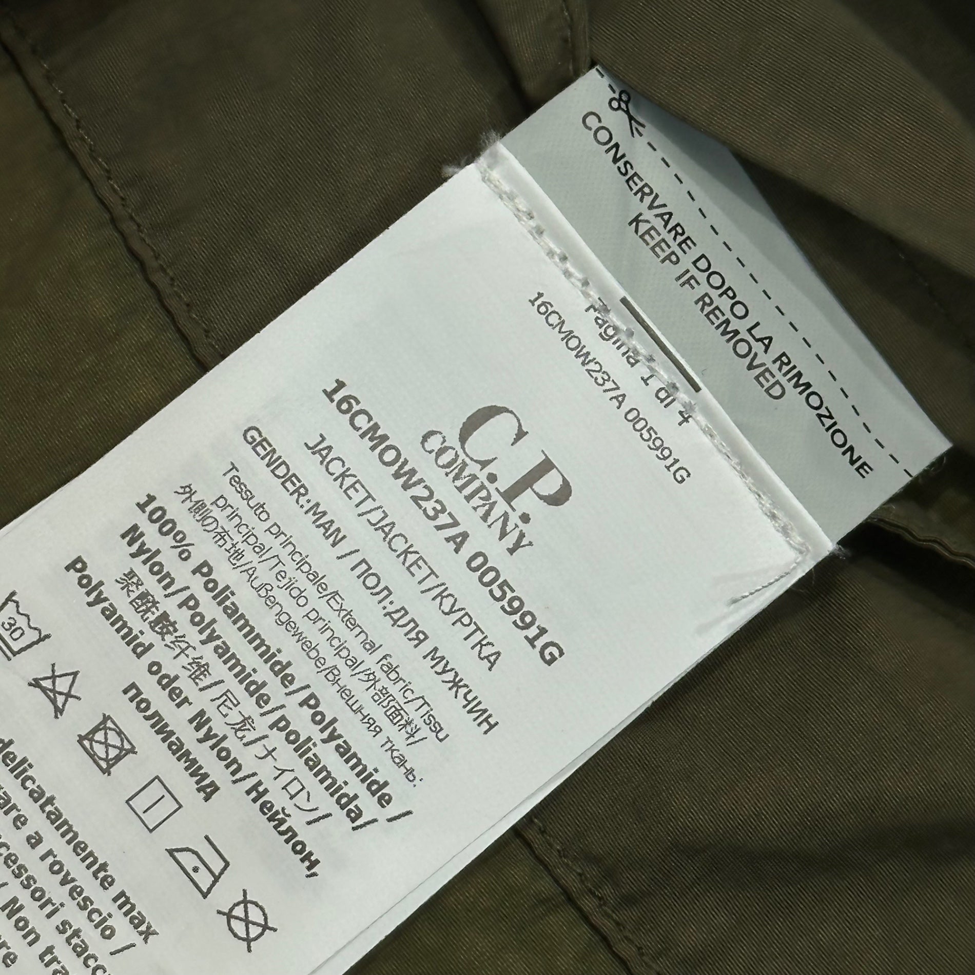 C.P.COMPANY(シーピーカンパニー) 2024SS Flatt Nylon Chore Jacket フラット ナイロン チョア ジャケット 16CMOW237A 005991G 52 カーキ Garment Dye ガーメントダイ