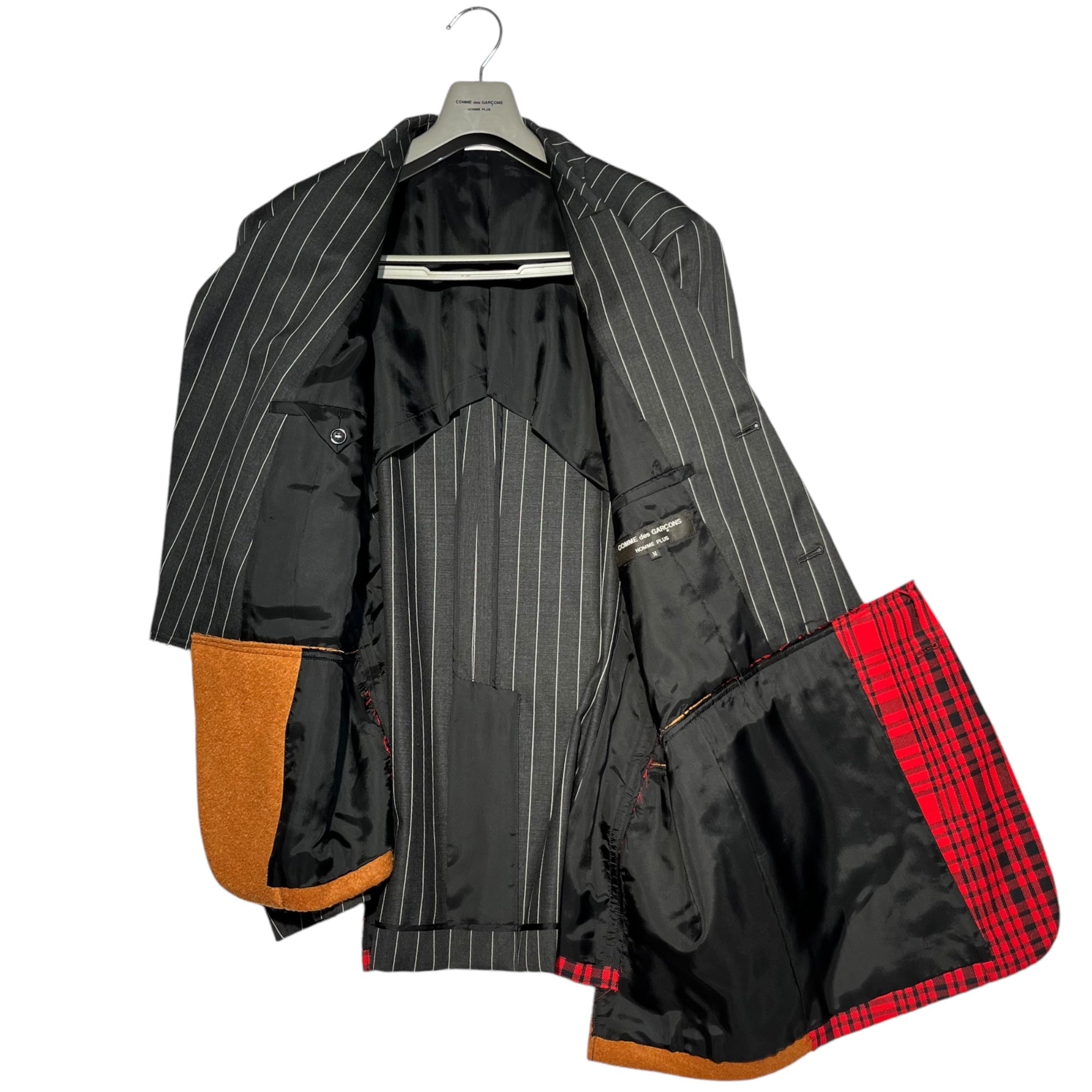 COMME des GARCONS HOMME PLUS(コムデギャルソンオムプリュス) 20AW Different material docking tailored jacket 異素材 ドッキング テーラード ジャケット PF-J011 M グレー×レッド AD2020 Color Resistance期