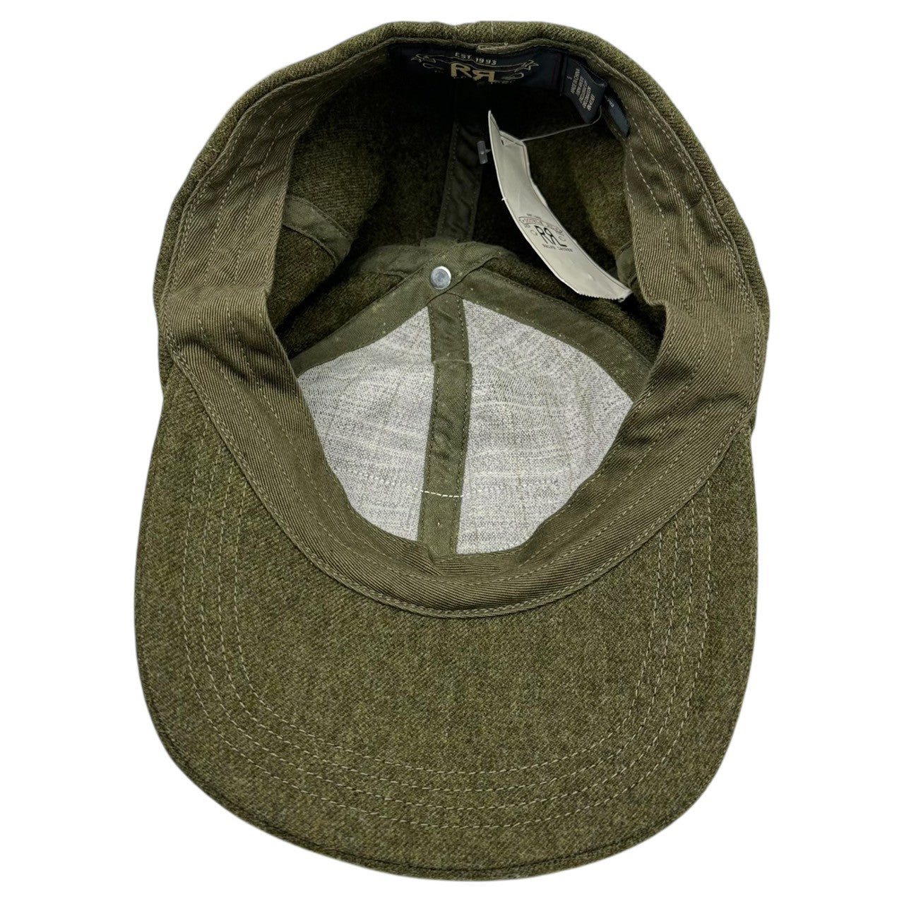 RRL(ダブルアールエル) Vintage-processed front logo wool cap ヴィンテージ加工 フロント ロゴ ウール キャップ カーキ