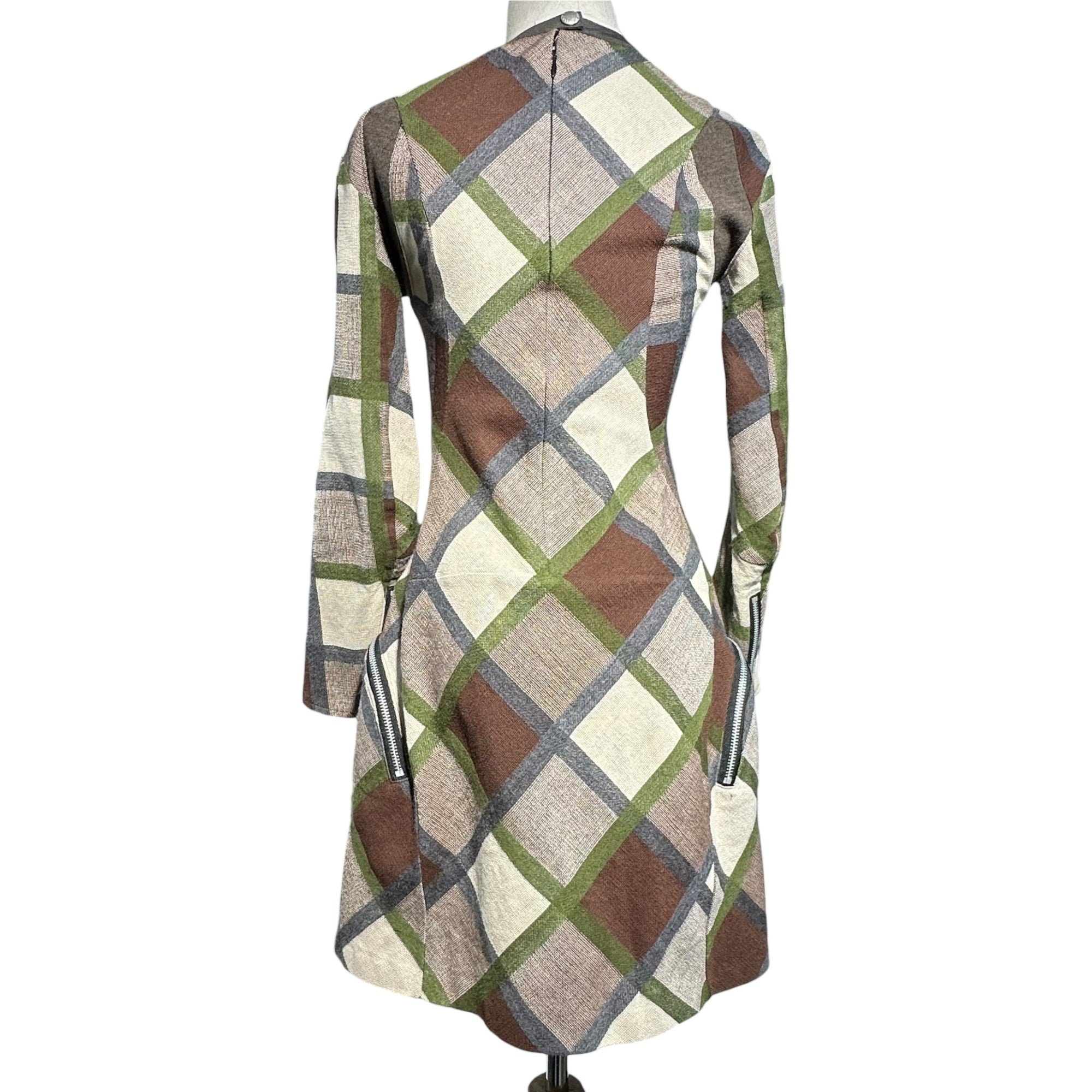 COMME des GARCONS JUNYA WATANABE(コムデギャルソンジュンヤワタナベ) 13AW Diagonal Check Round Neck L/S Wool Dress 斜めチェック ラウンドネック 長袖 ウール ワンピース JL-O022 S カーキ×ブラウン AD2013