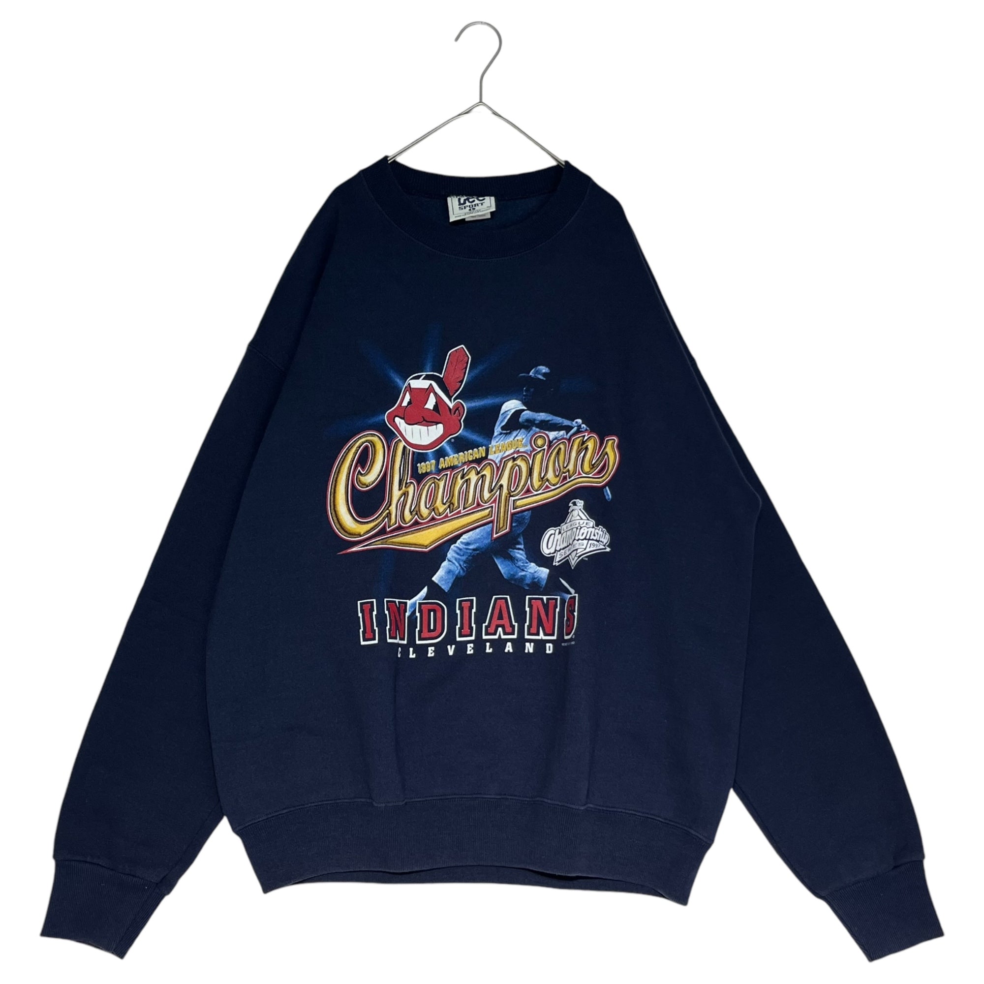 LEE(リー) 1997 MLB Championship "Cleveland Indians" SWEATSHIRT クリーブランド・インディアンス スウェット L ネイビー 90's 90年代 ヴィンテージ ベースボール