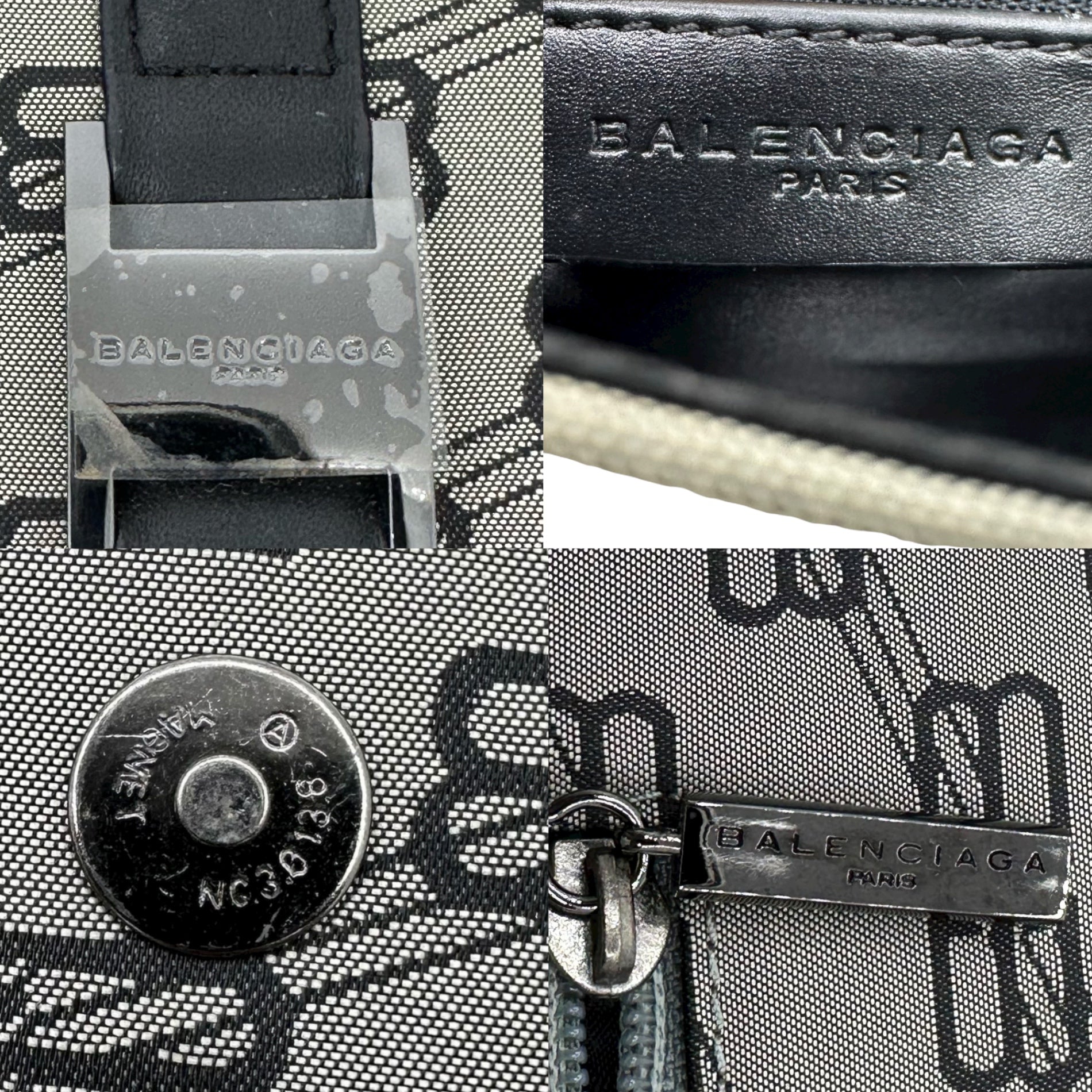 BALENCIAGA(バレンシアガ) BB All-Over Print Logo One-Shoulder Bag 総柄 ロゴ ワンショルダー バッグ グレー×ブラック ハンド 肩掛け ヴィンテージ
