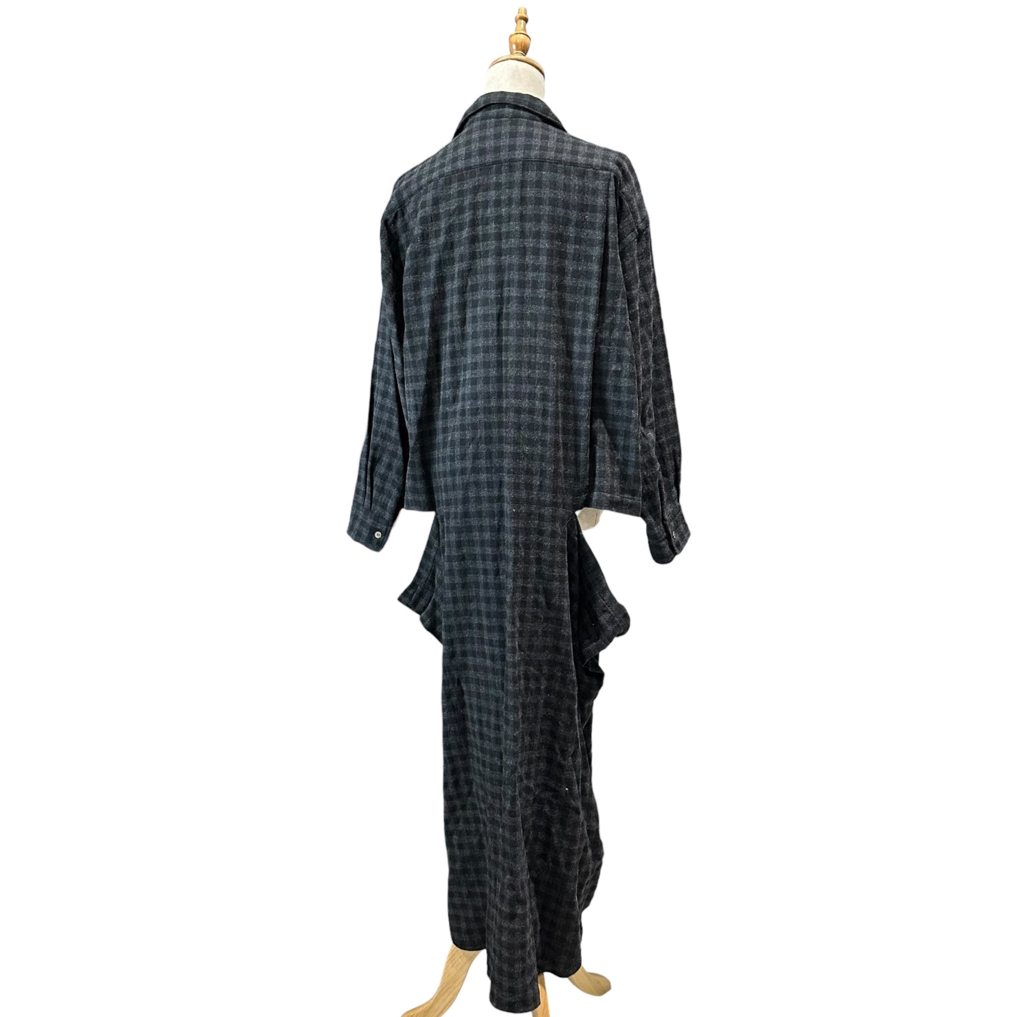tricot COMME des GARCONS(トリココムデギャルソン) 80's Slash-Processed Wool Check Long Shirt Dress 80年代 スラッシュ加工 ウール チェック ロング シャツ ワンピース TO-050210 FREE グレー×ブラック 川久保玲 本人期 アーカイブ