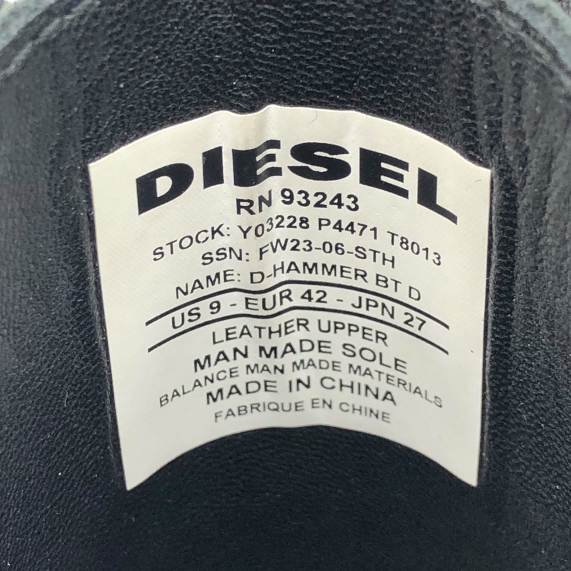 DIESEL(ディーゼル) D-Hammer Bt D D ロゴ ハンマー ブーツ 27cm ブラック レザー レースアップ サイドジップ