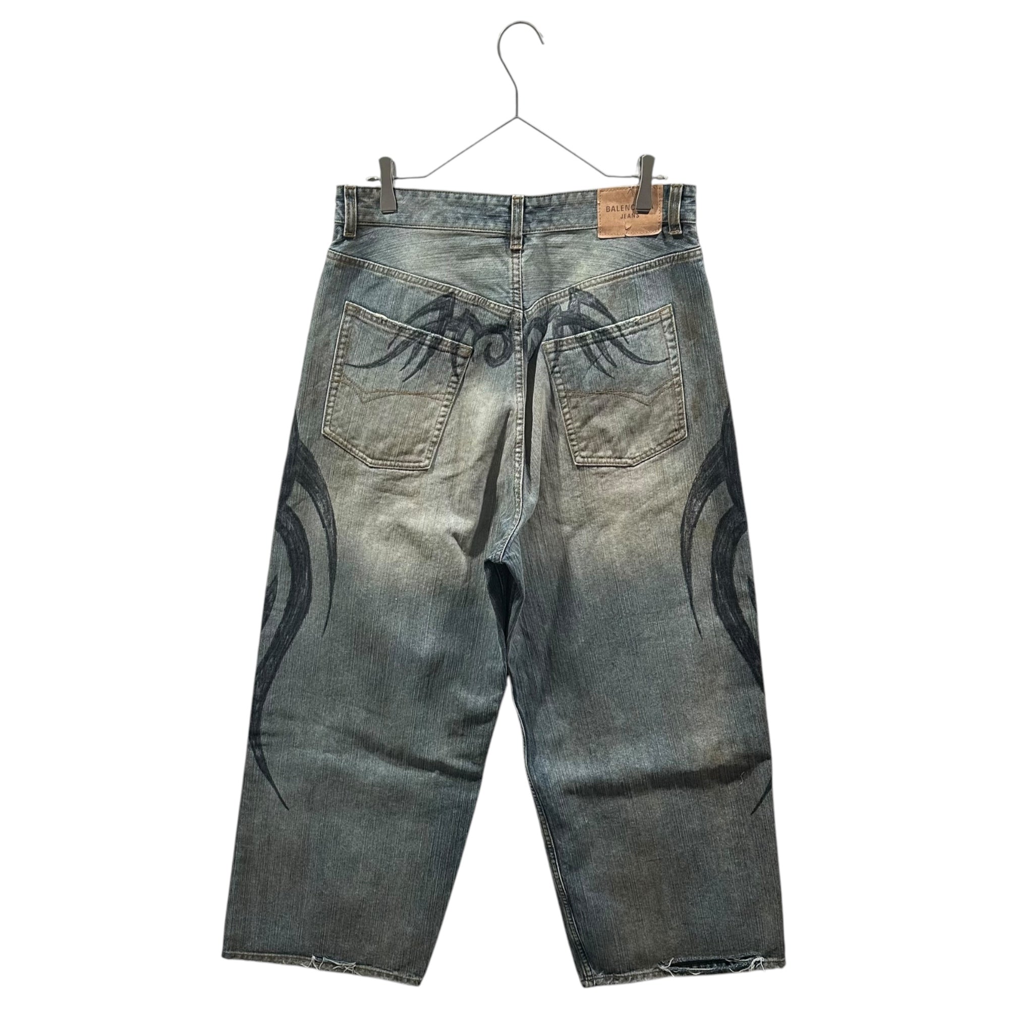 BALENCIAGA(バレンシアガ) 24AW Y2K Stretched Knee Baggy Jeans ストレッチド ニー バギー ジーンズ 809360 XS インディゴ ワイド デニム パンツ トライバル