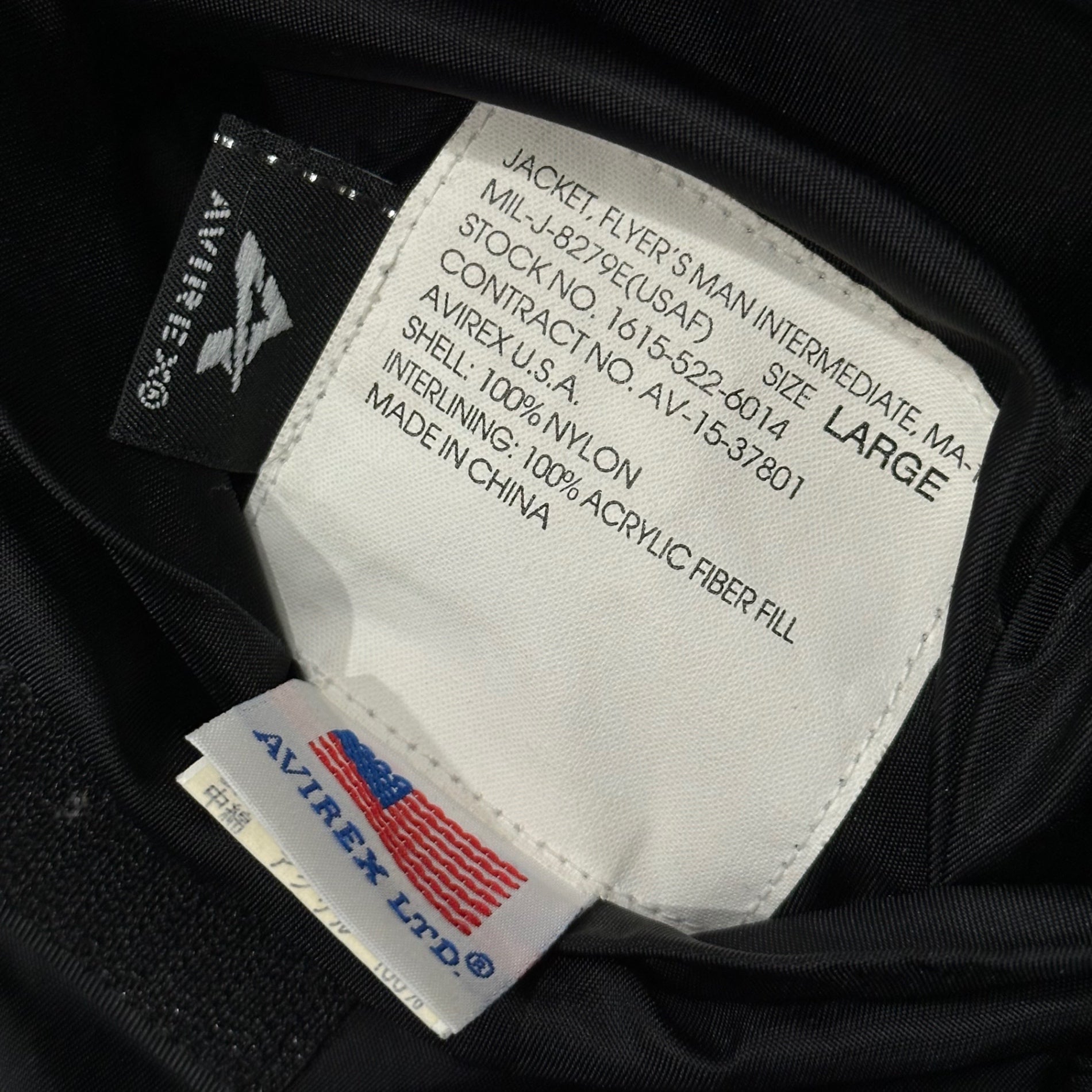 AVIREX(アヴィレックス) Elite Group Quilted Lined Military Flight Jacket 精鋭集団 裏キルト ミリタリーフライトジャケット 652201 L ブラック