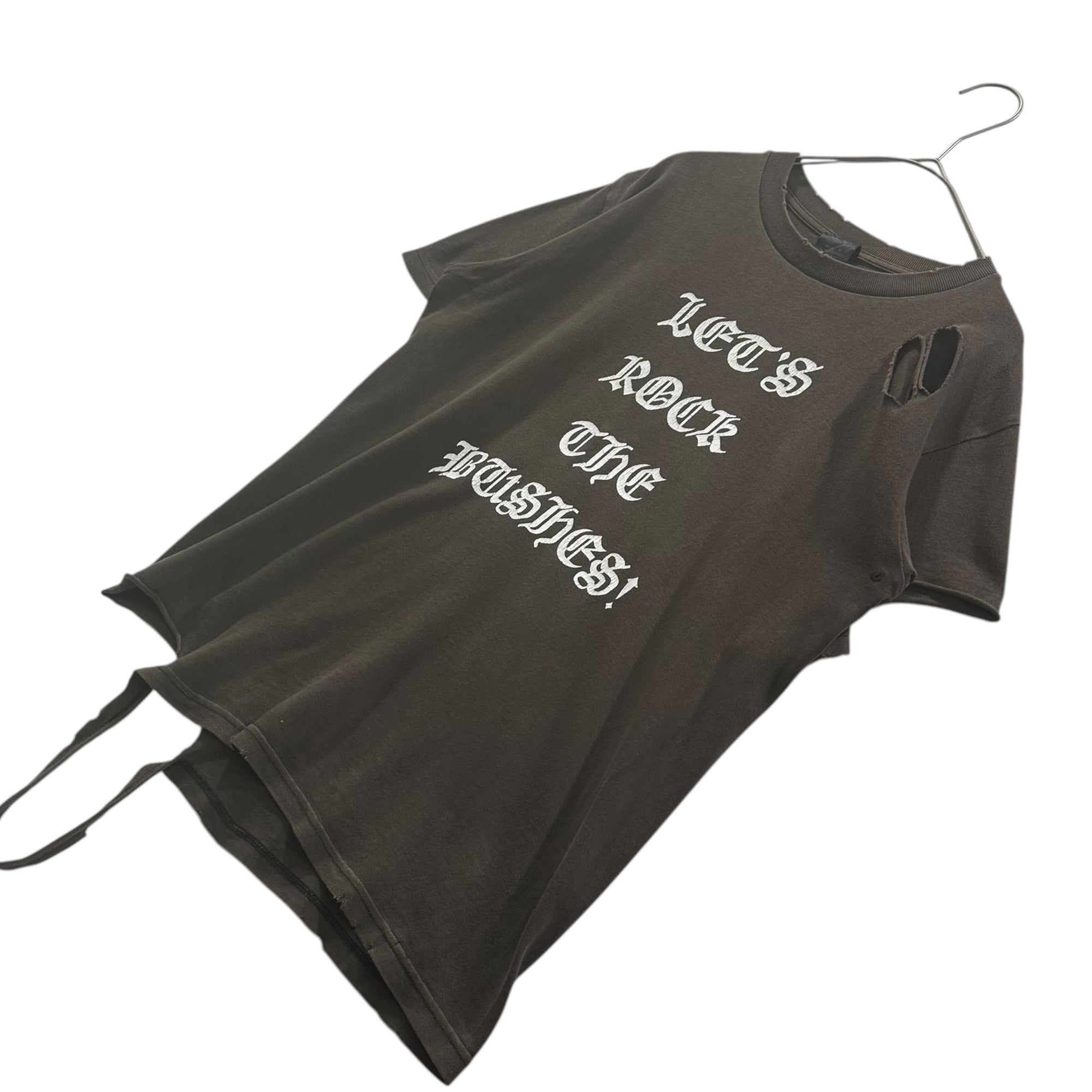 NUMBER (N)INE(ナンバーナイン) 2004AW ”GIVE PEACE A CHANCE” Distressed T-shirt ダメージ加工 Tシャツ 0 ブラウン 00's