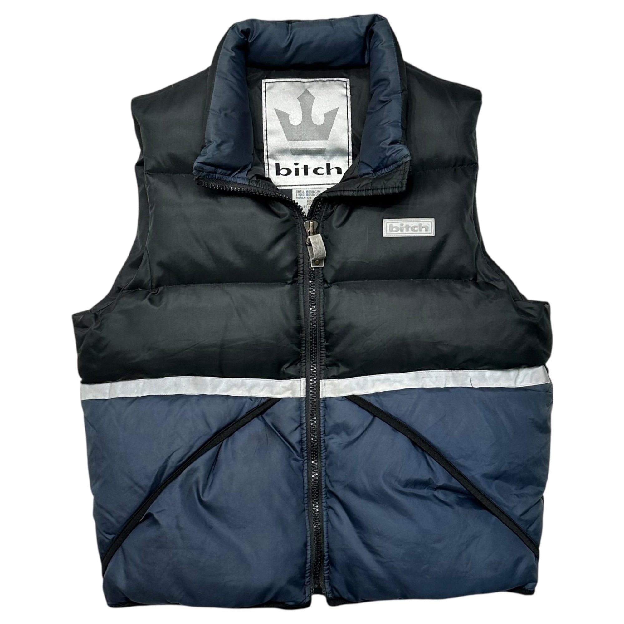 bitch skateboards(ビッチ スケートボーダーズ) 90’s Reflector Line Down Vest 90年代 リフレクター ライン ダウン ベスト M ブラック×ネイビー×シルバー