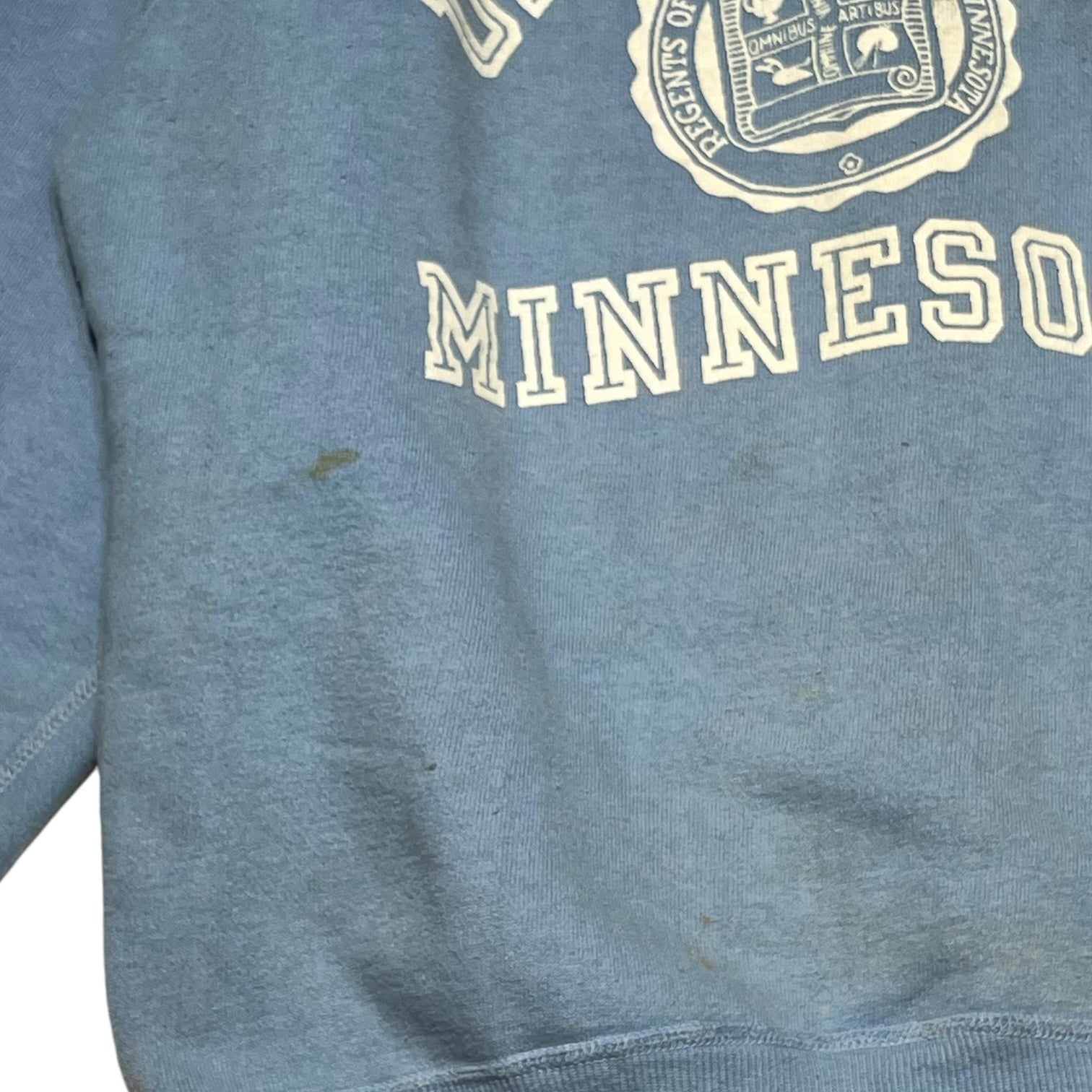 Champion(チャンピオン) 60's UNIVERSITY MINNESOTA VITNAGE SWEAT SHIRT ミネソタ大学 ラグラン ヴィンテージ スウェット M(小さめ) スカイブルー 60年代 大文字ランタグ後期 3段プリント カレッジ