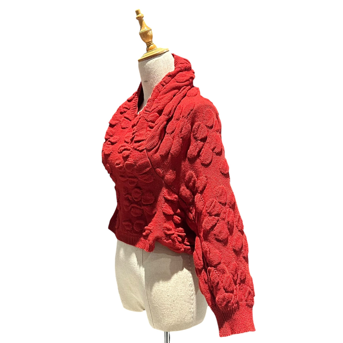 COMME des GARCONS(コムデギャルソン) 1996AW Floral-Woven Asymmetrical Short-Length Dolman Knit 花 織り 変形 ショート レングス ドルマン ニット GN-040220 FREE レッド AD1996 90s アーカイブ