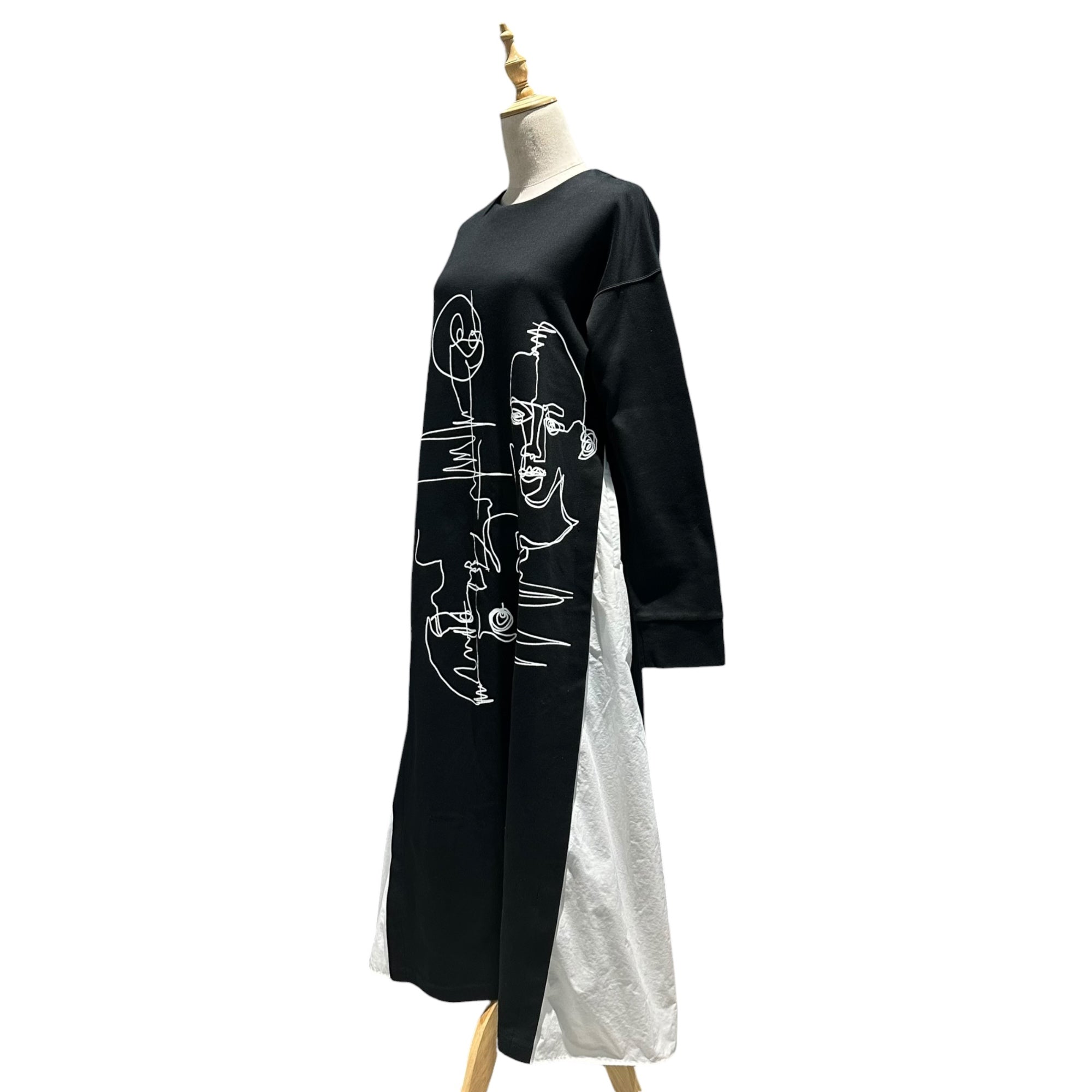 UN3D.(アンスリード) Front-Print Paneled Dress フロント プリント 切替 ワンピース 522110300301-01 38(M) ブラック×ホワイト