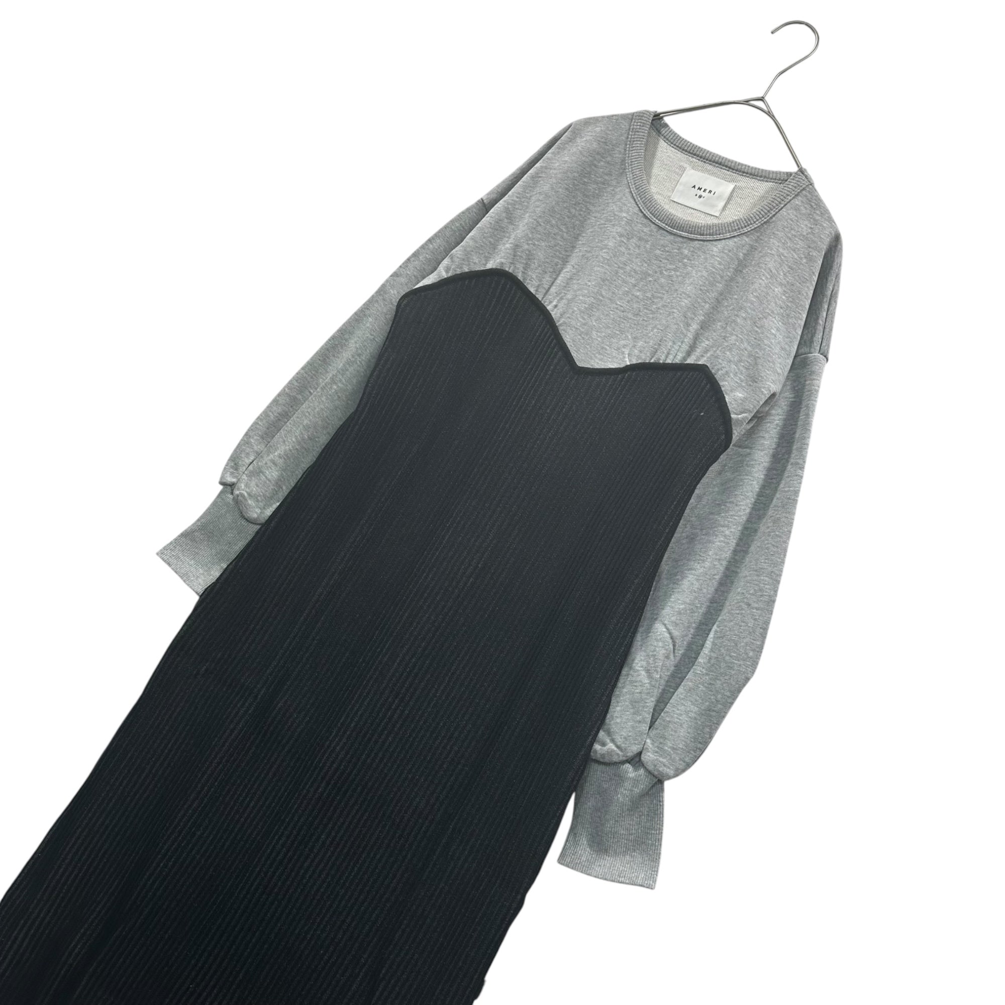 Ameri(アメリ) SWEAT KNIT DRESS スウェット ニット ワンピース 02020530951 M グレー×ブラック