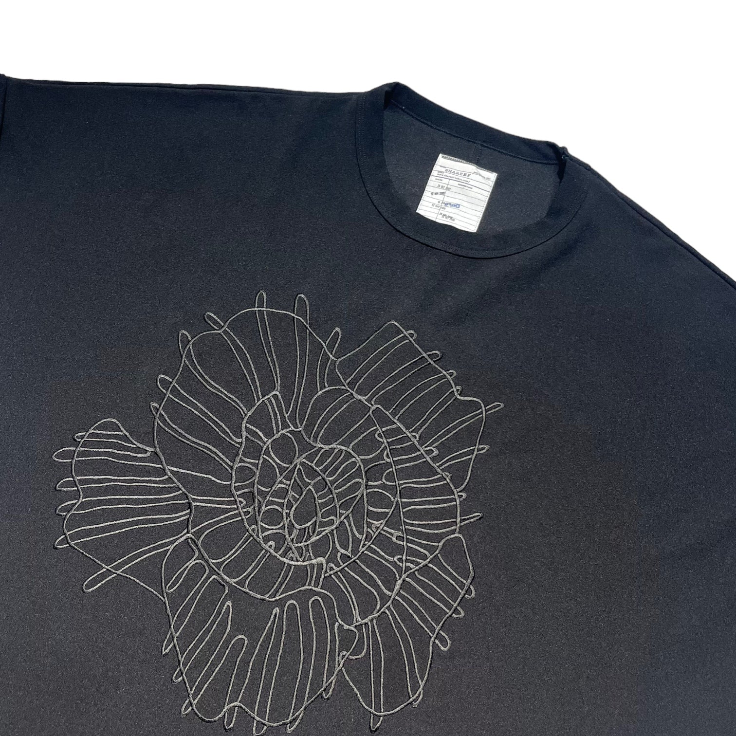 SHAREEF(シャリーフ) 21SS EX.ABSTRACT FLOWERemb. GERORGETTE S/S TEE フラワー 刺繍 オーバーサイズ Tシャツ 21315047 1 ブラック