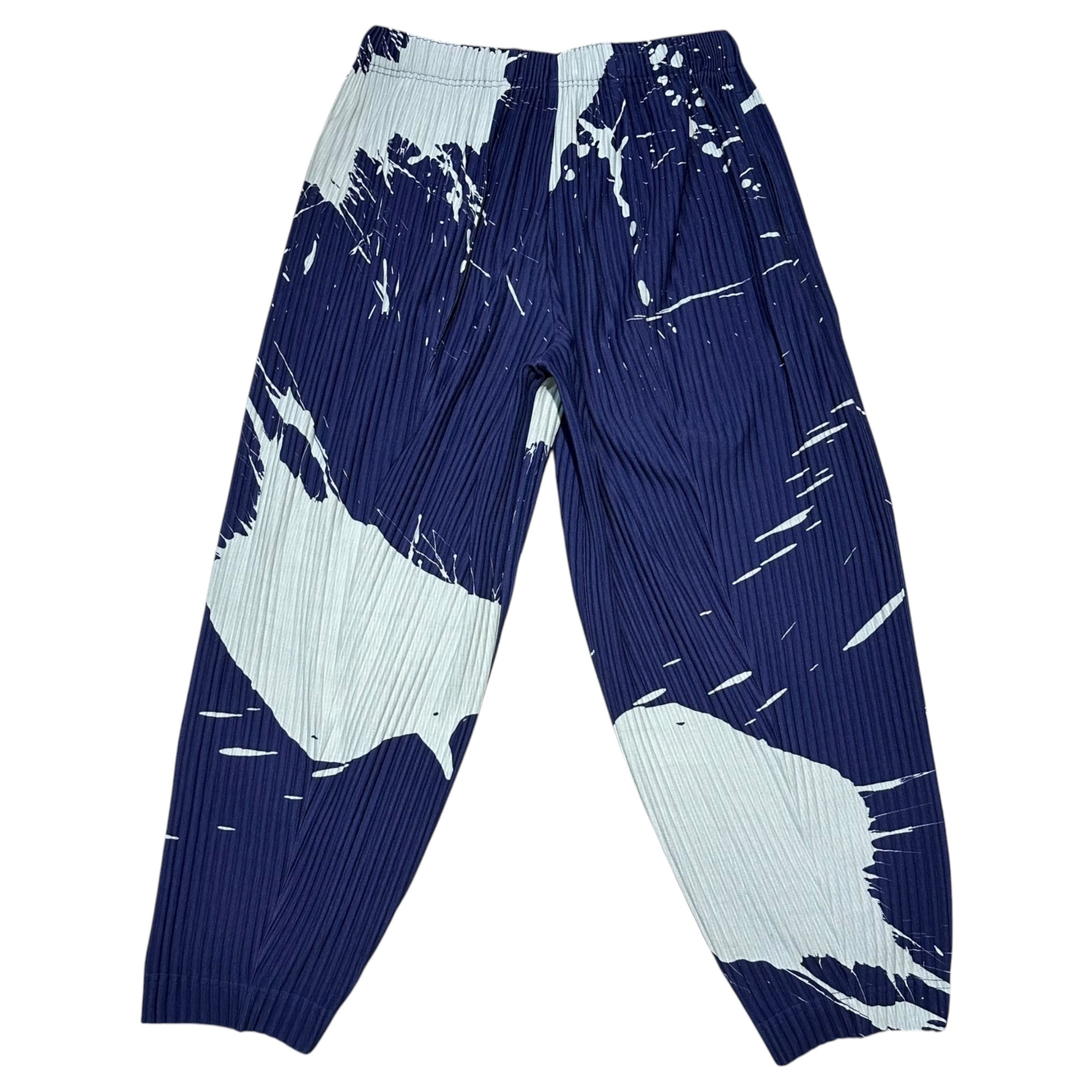 HOMME PLISSE ISSEY MIYAKE(オムプリッセイッセイミヤケ) Splash Paint Finish Pleated Tapered Slacks スプラッシュ ペイント 加工 プリーツ テーパード スラックス HP16-JF222 2(M程度) ブルー×ライトブルー