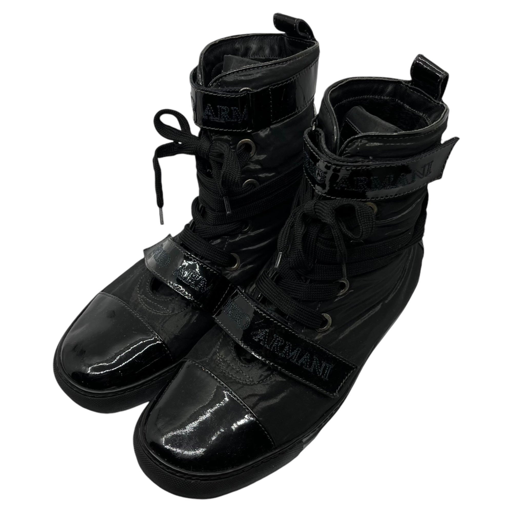 EMPORIO ARMANI(エンポリオアルマーニ) Enamel switching inner boa high cut belt sneakers boots エナメル切替 内ボア ハイカット ベルト スニーカー ブーツ XEU439 XA984 43(27.5cm程度) ブラック