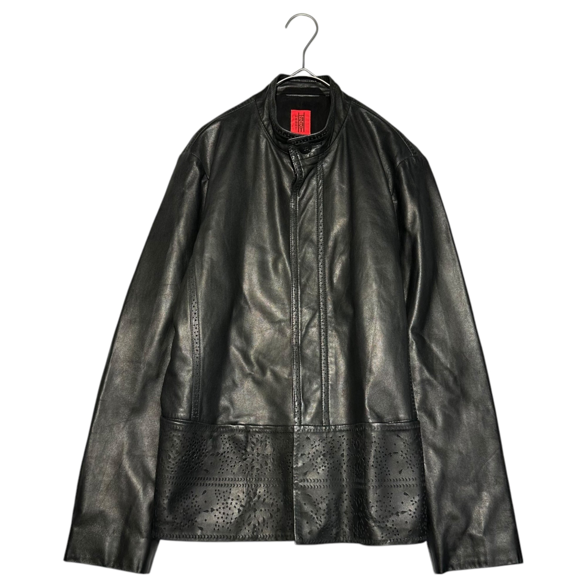 HaaT ISSEY MIYAKE(ハート イッセイミヤケ) Hem cutwork collarless lambskin jacket 裾 カットワーク ノーカラー ラムレザー ジャケット HA23LD513 2(M) ブラック