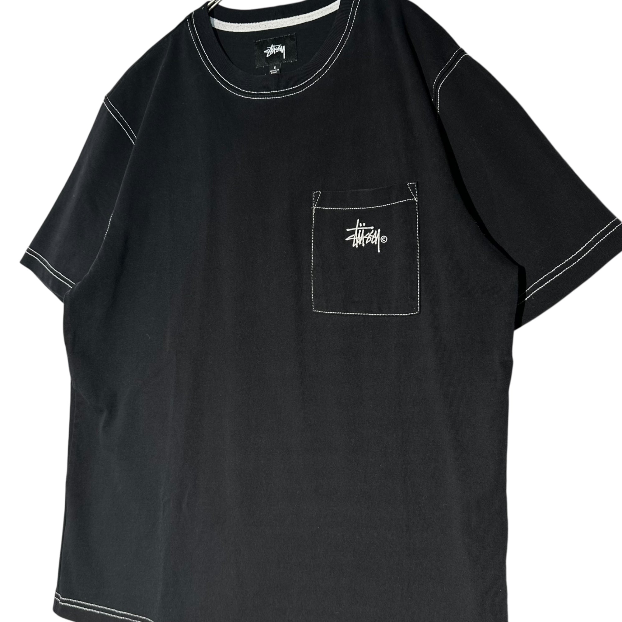 STUSSY(ステューシー) Stock Pocket crew neck Tee ストック ポケット クルーネック Tシャツ 1140146 S ブラック×ホワイト
