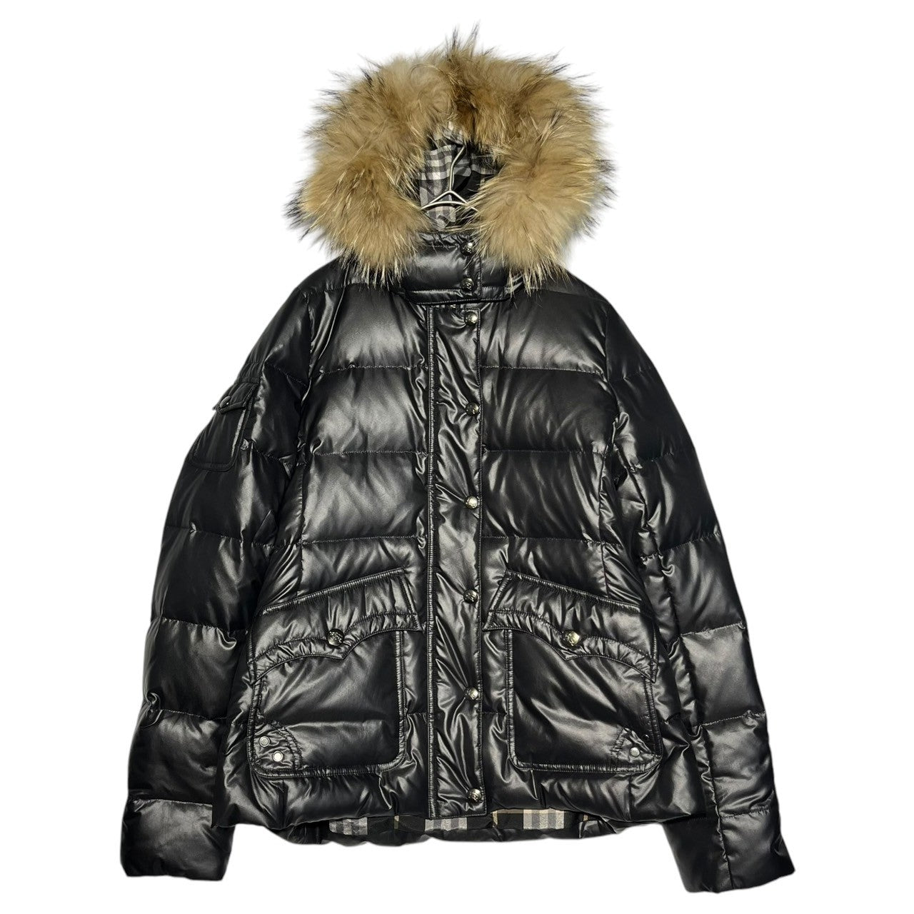 BURBERRY BLUE LABEL(バーバリーブルーレーベル) Raccoon Fur Down Jacket ラクーン ファー ダウン ジャケット FCF24-693-09 38(M程度) ブラック