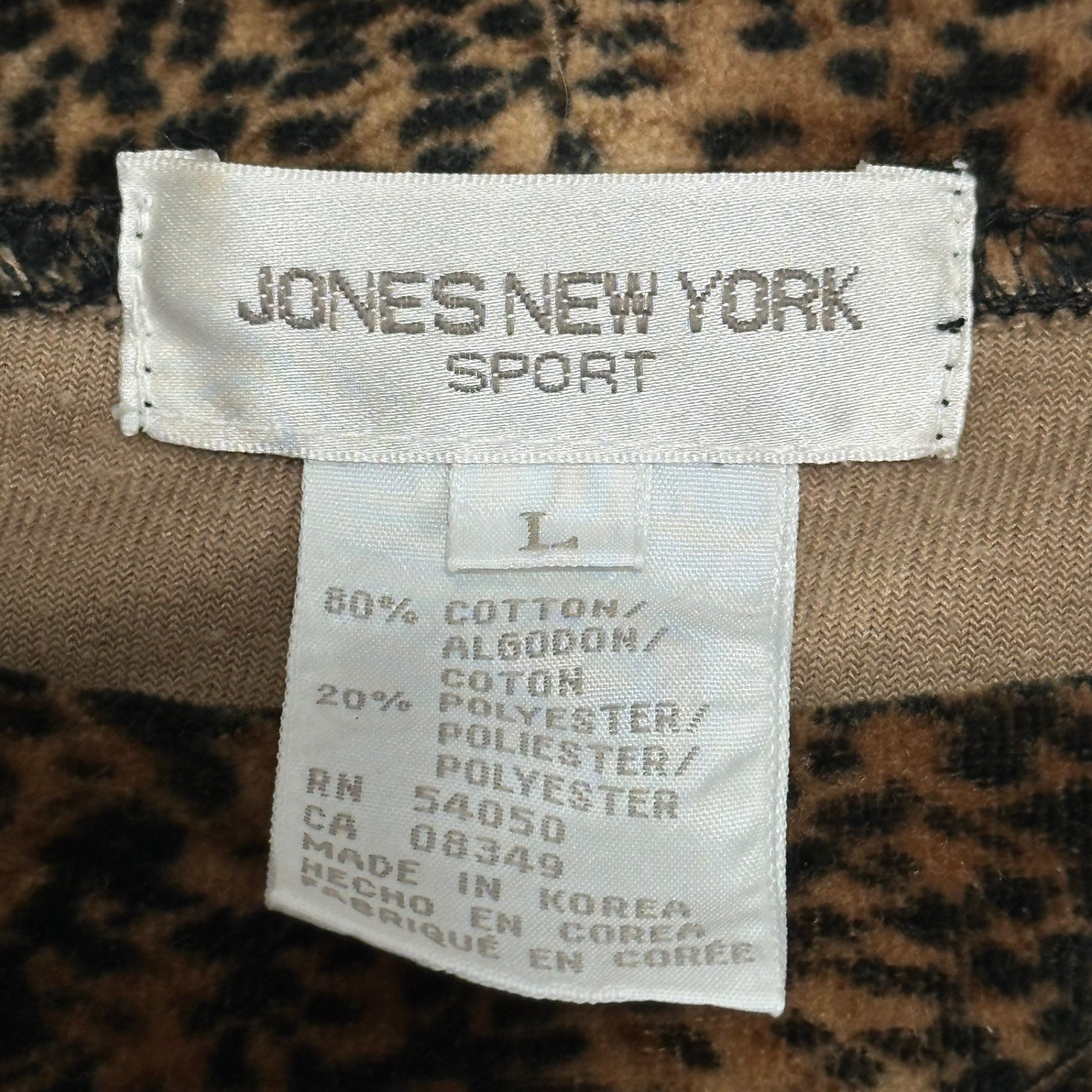 JONES NEW YORK SPORT Leopard Velvet Turtleneck Cut-and-Sewn Top ヒョウ柄 ベロア タートルネック カットソー L ブラウン OLD