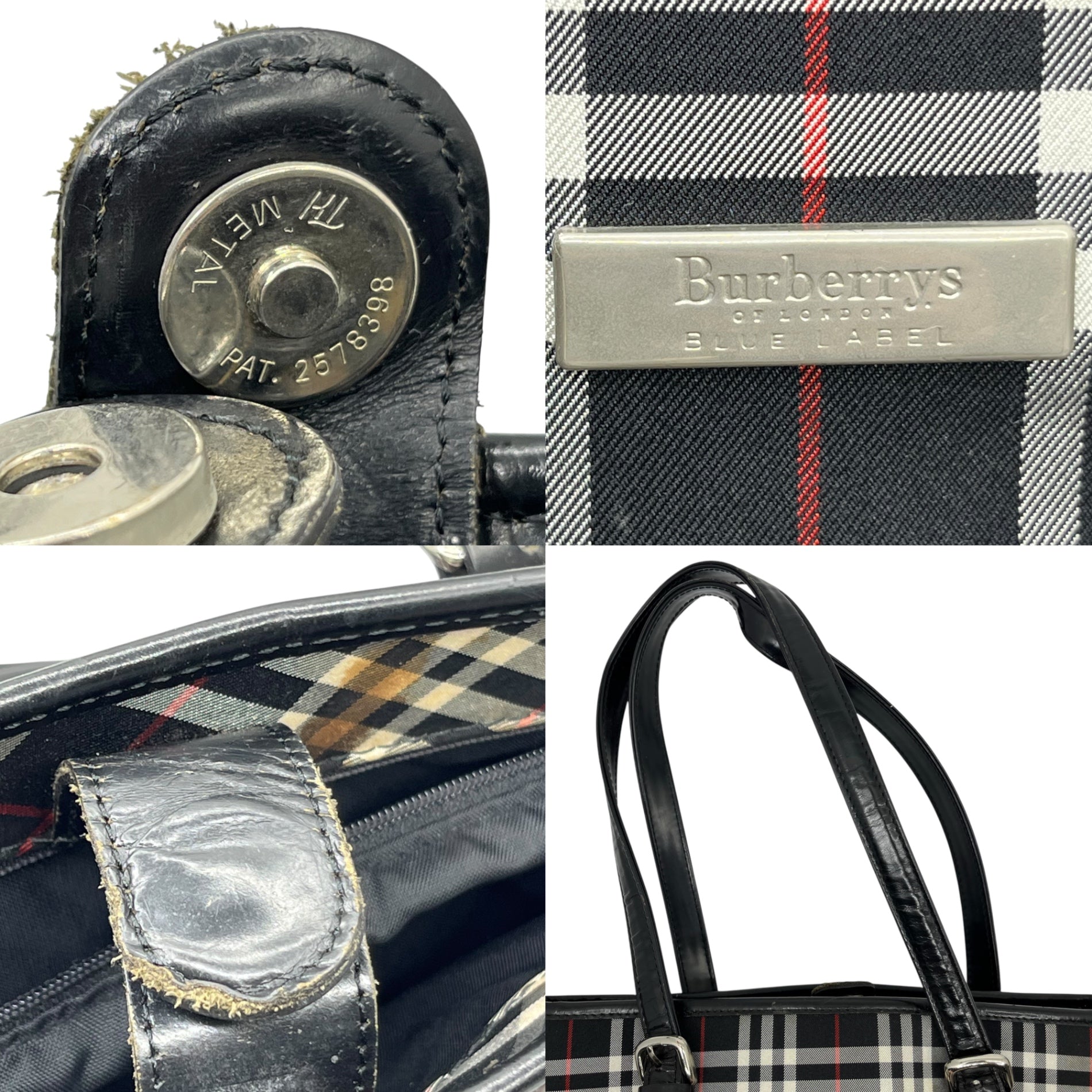 BURBERRY BLUE LABEL(バーバリーブルーレーベル) バーバリーチェック レザー ハンドバッグ BT601-474 ブラック トート