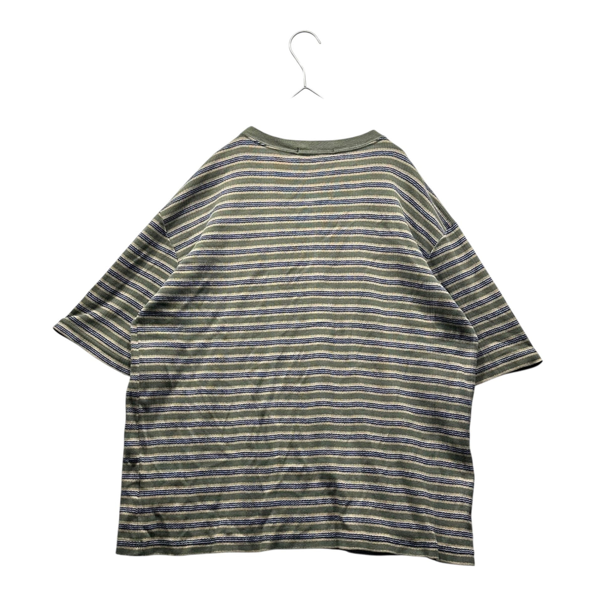 MARITHE FRANCOIS GIRBAUD(マリテフランソワジルボー) 80's~90's Logo Embroidered Border T-Shirt ロゴ刺繍 ボーダー Tシャツ L ミントグリーン×ネイビー USA製