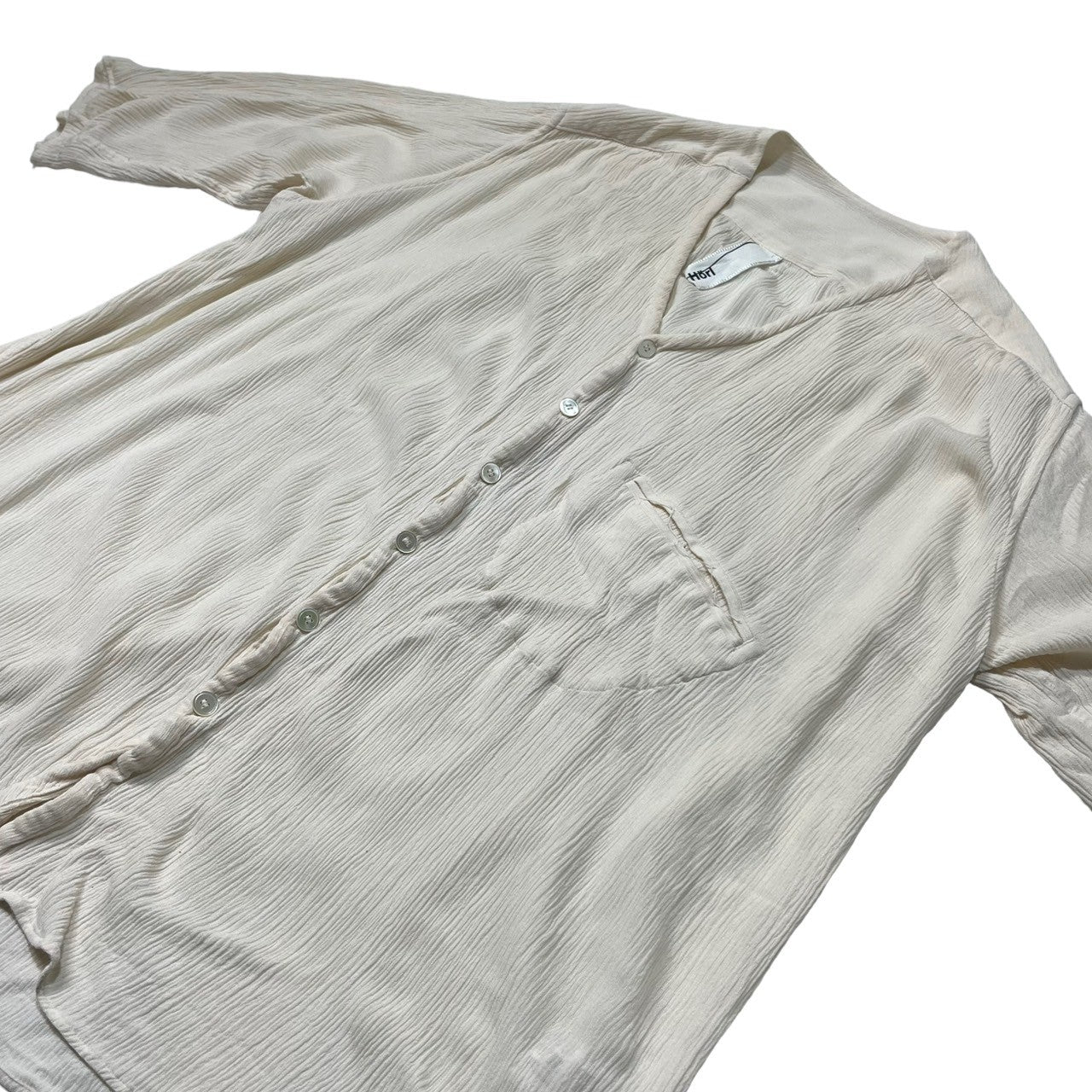 Edwina Horl(エドウィナホール) Collarless short sleeve pleated shirt ノーカラー 半袖 プリーツシャツ EH36SH-01-11 SIZE XS オフホワイト