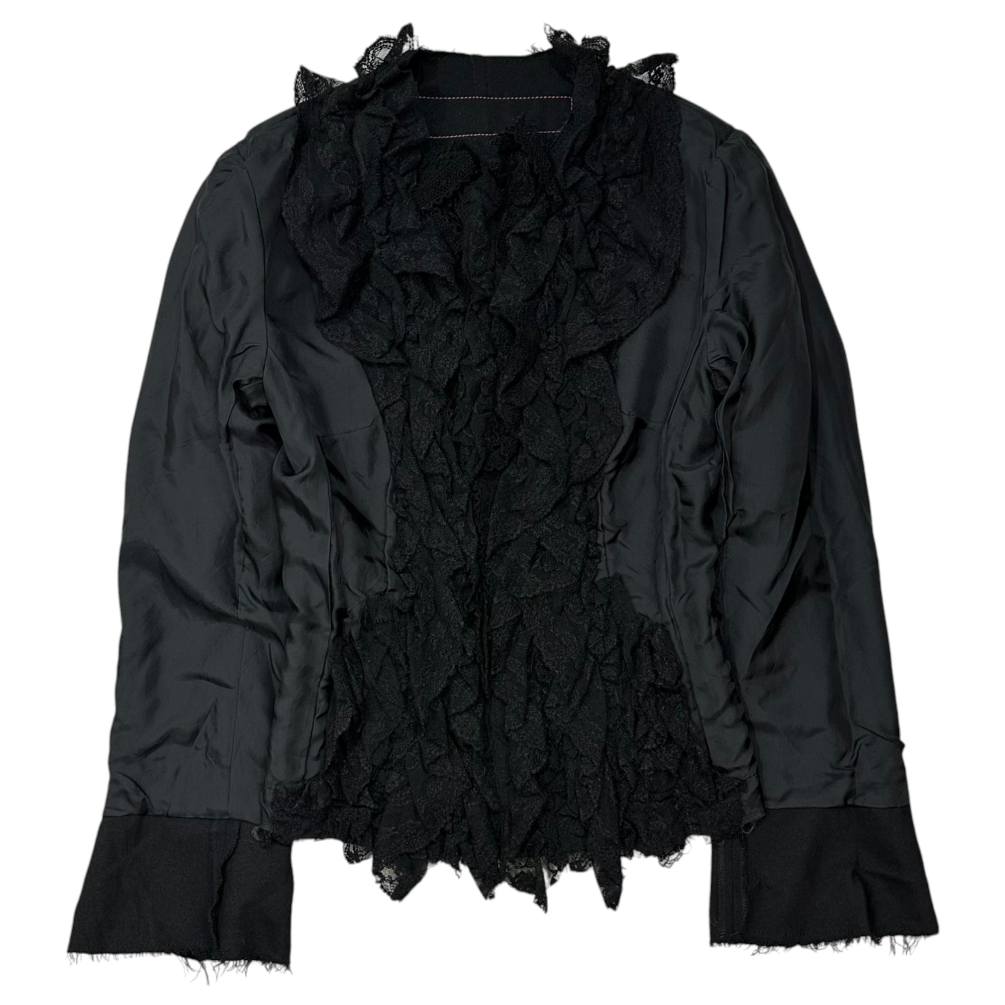 COMME des GARCONS JUNYA WATANABE MAN PINK(コムデギャルソンジュンヤワタナベマンピンク) 2005AW Lace No-Collar Inner Jacket インナー レース ノーカラー ジャケット UP-J029 S ブラック AD2005
