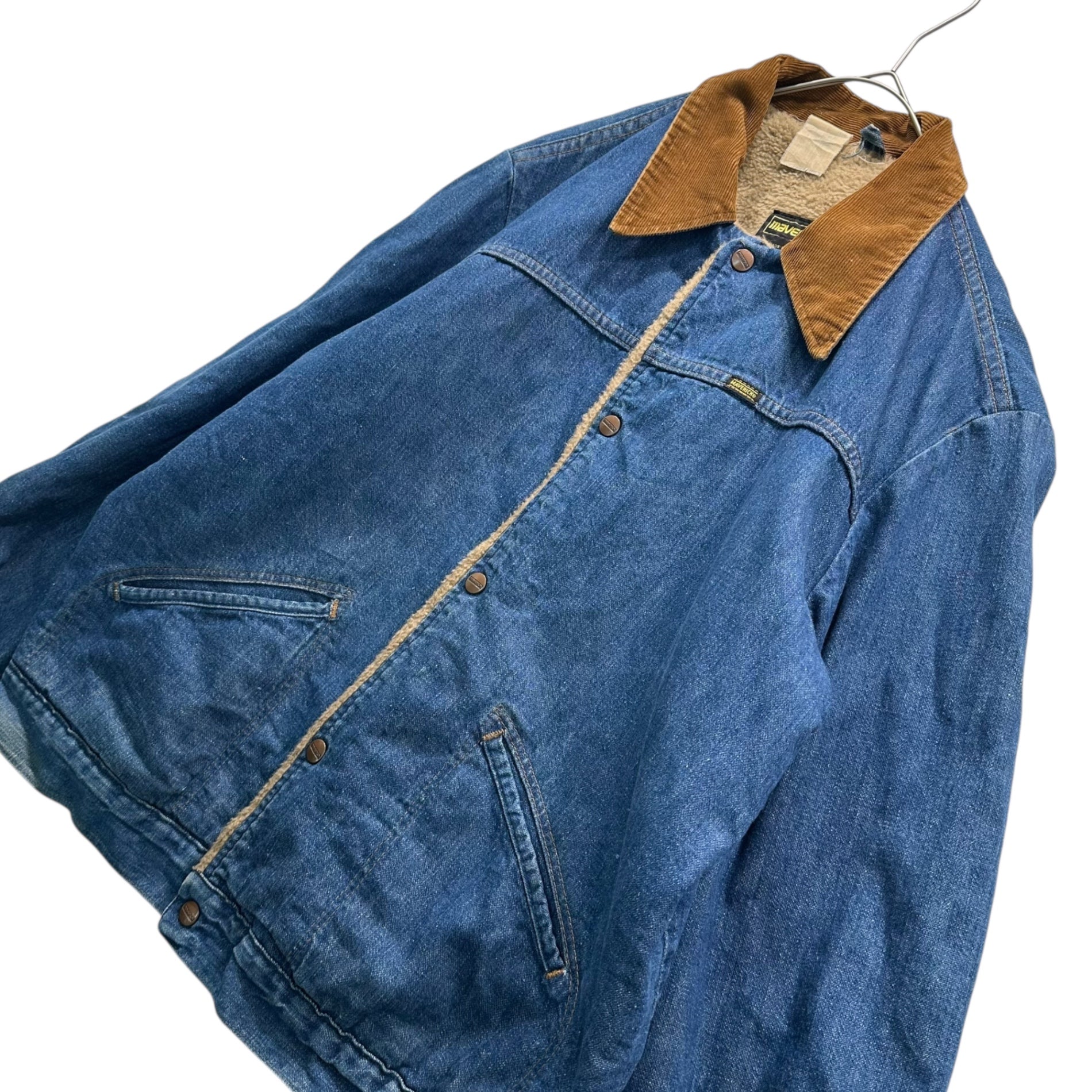 MAVERICK(マーベリック) 70's Collar Corduroy Inner Fleece Lining Western-Style Denim Jacket 70年代 襟 コーデュロイ 内ボア ウエスタン デニム ジャケット L程度 インディゴ×ブラウン タグ印字消え ヴィンテージ