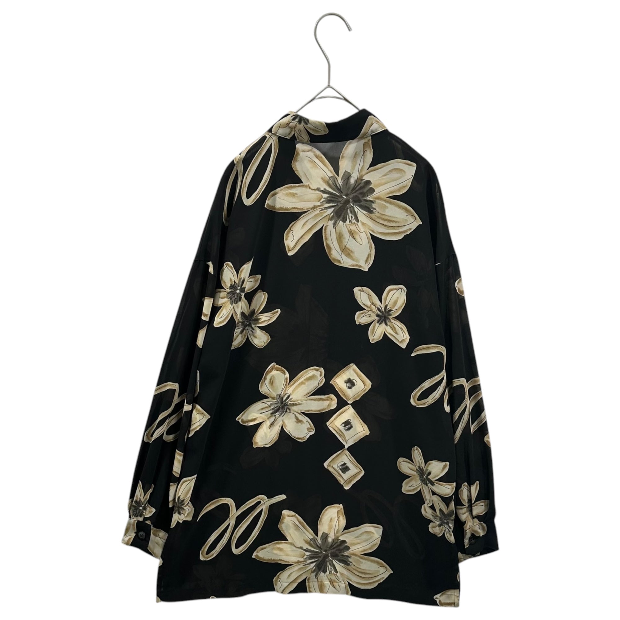ISSEY MIYAKE(イッセイミヤケ) 1993SS Large Ink Wash Flower Print Sheer Shirt 大輪の水墨花 シアー シャツ IM91-JF343 M ブラック 90's 90年代 メンズ着用可