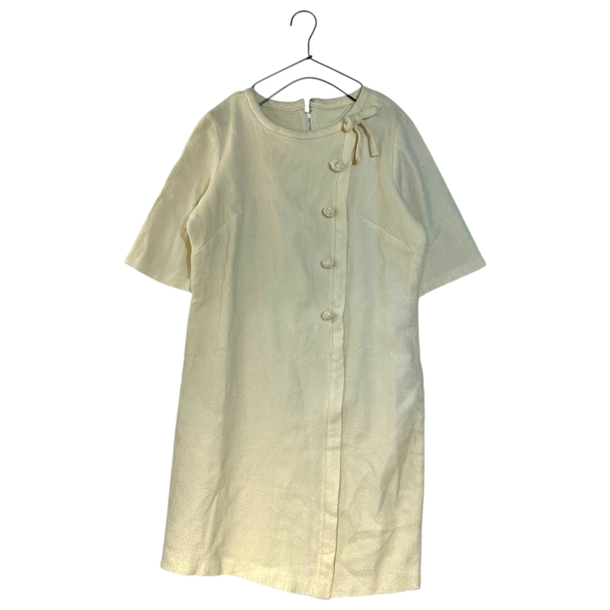 VINTAGE(ヴィンテージ) 60's~ wool knit half sleeve onepiece ニットとデザインボタンの半袖ウールワンピース 表記無し(Mサイズ程度)/袖の裏部分に傷あり ベージュ