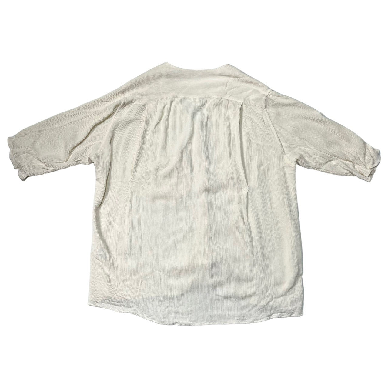 Edwina Horl(エドウィナホール) Collarless short sleeve pleated shirt ノーカラー 半袖 プリーツシャツ EH36SH-01-11 SIZE XS オフホワイト